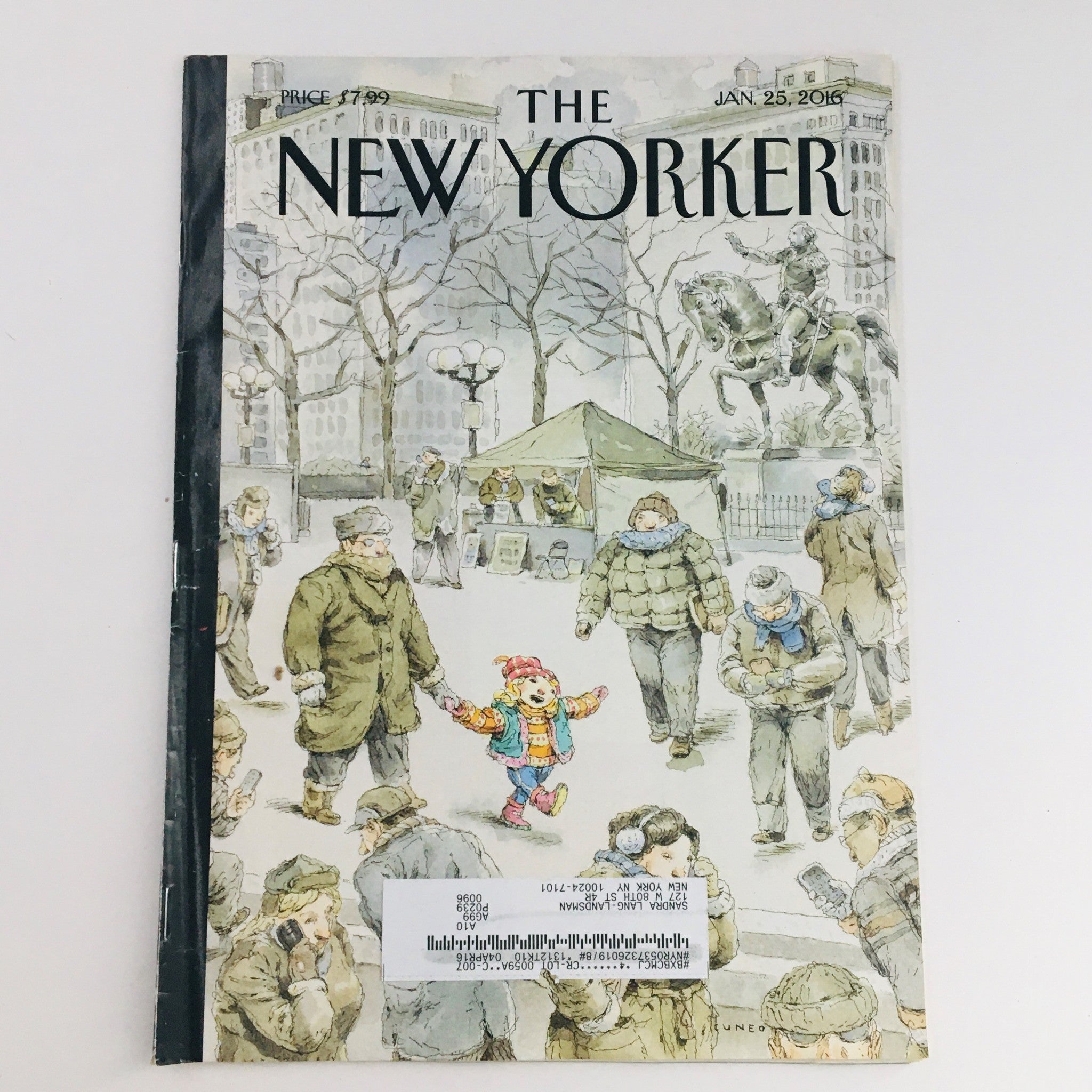 The New Yorker January 25 2016 Full Magazine Theme Cover by John Cuneo VG