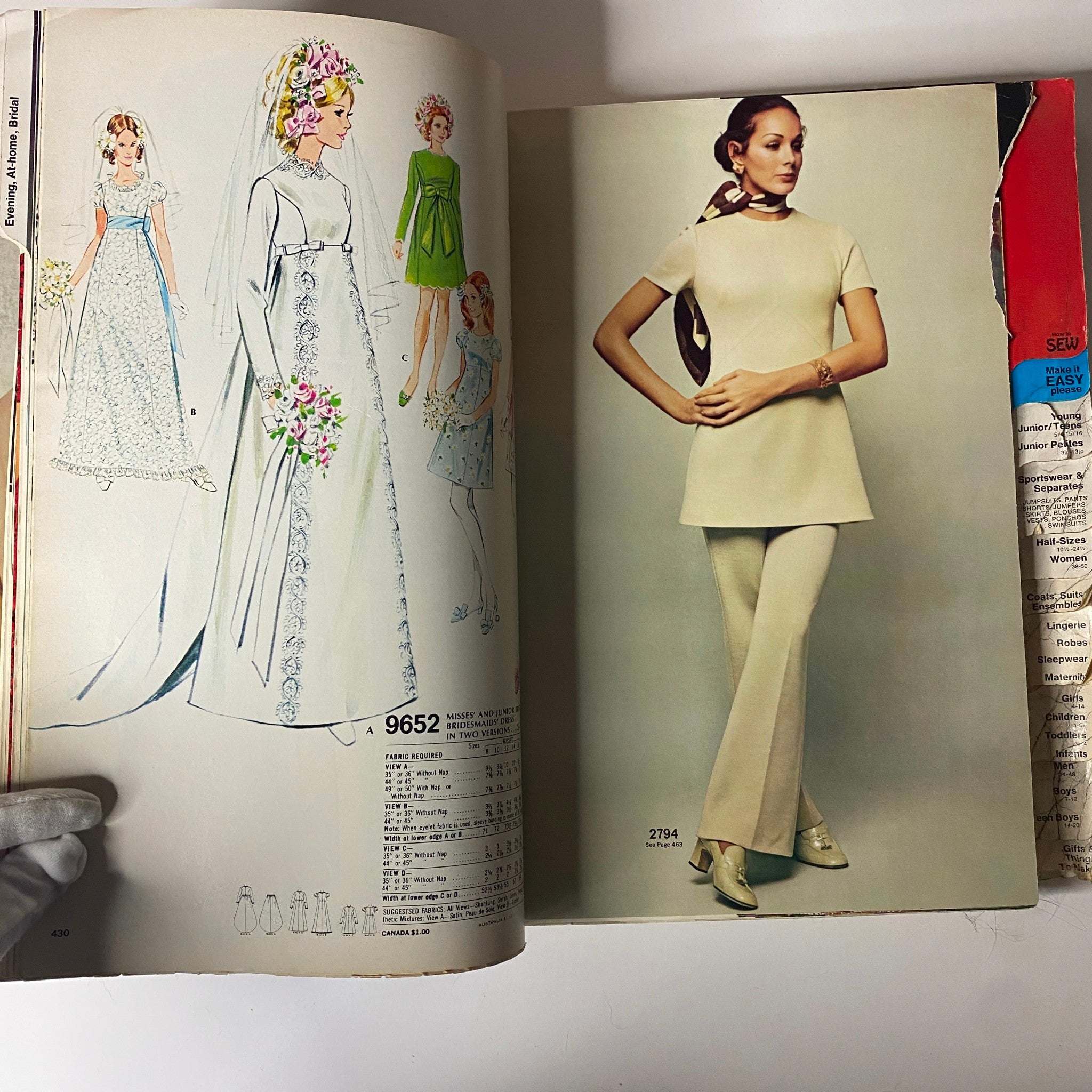 1971 McCall's Holiday Issue Catalog displaying bridal and junior dress patterns, highlighting elegant evening attire and chic modern fashion.