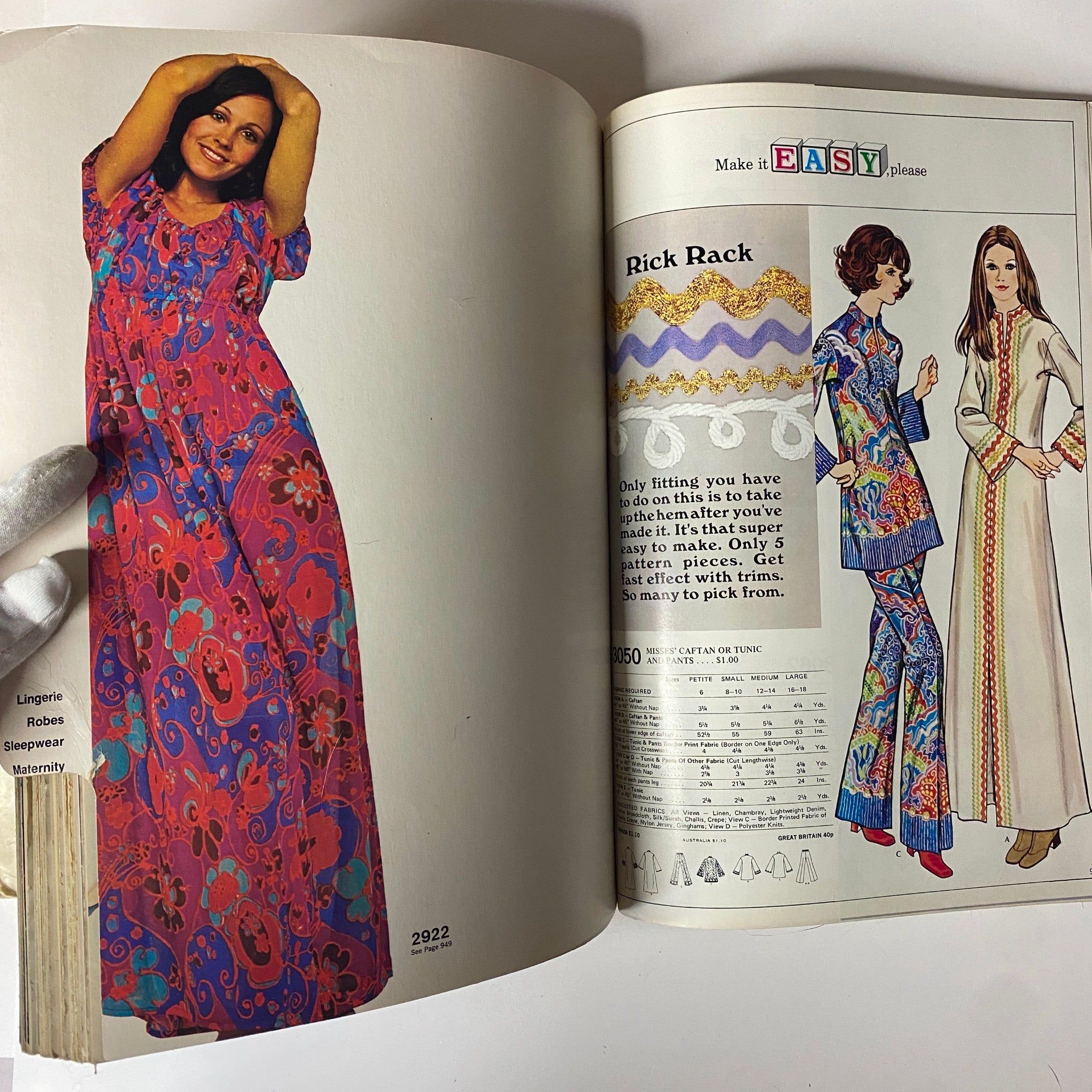 1971 McCall's Christmas Holiday Issue showcasing a model in a colorful patterned dress, demonstrating holiday fashion trends for the festive season.