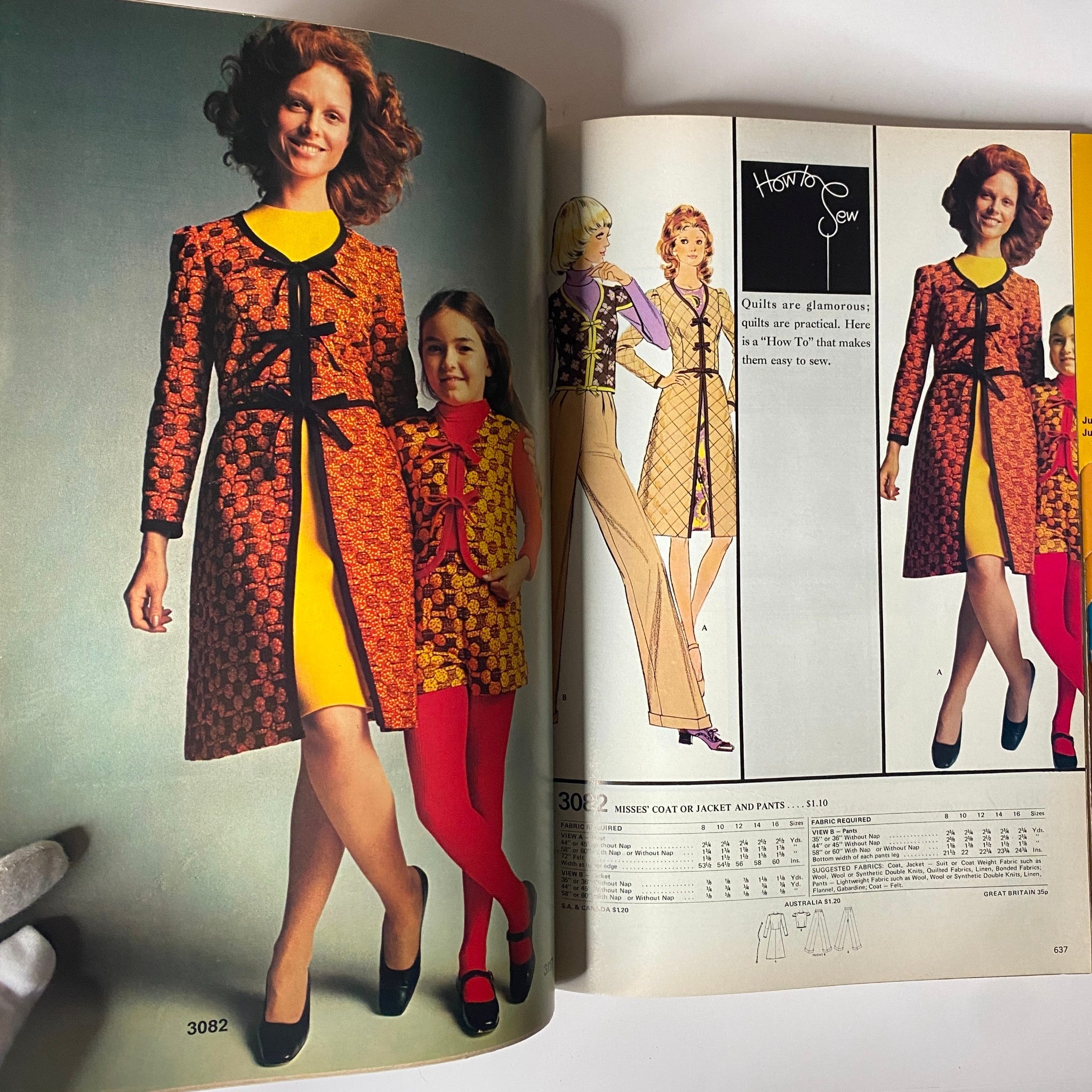 1972 April McCall's Catalog displaying a mother and daughter in coordinating outfits alongside illustrations of trendy coats and dresses perfect for vintage fashion lovers.