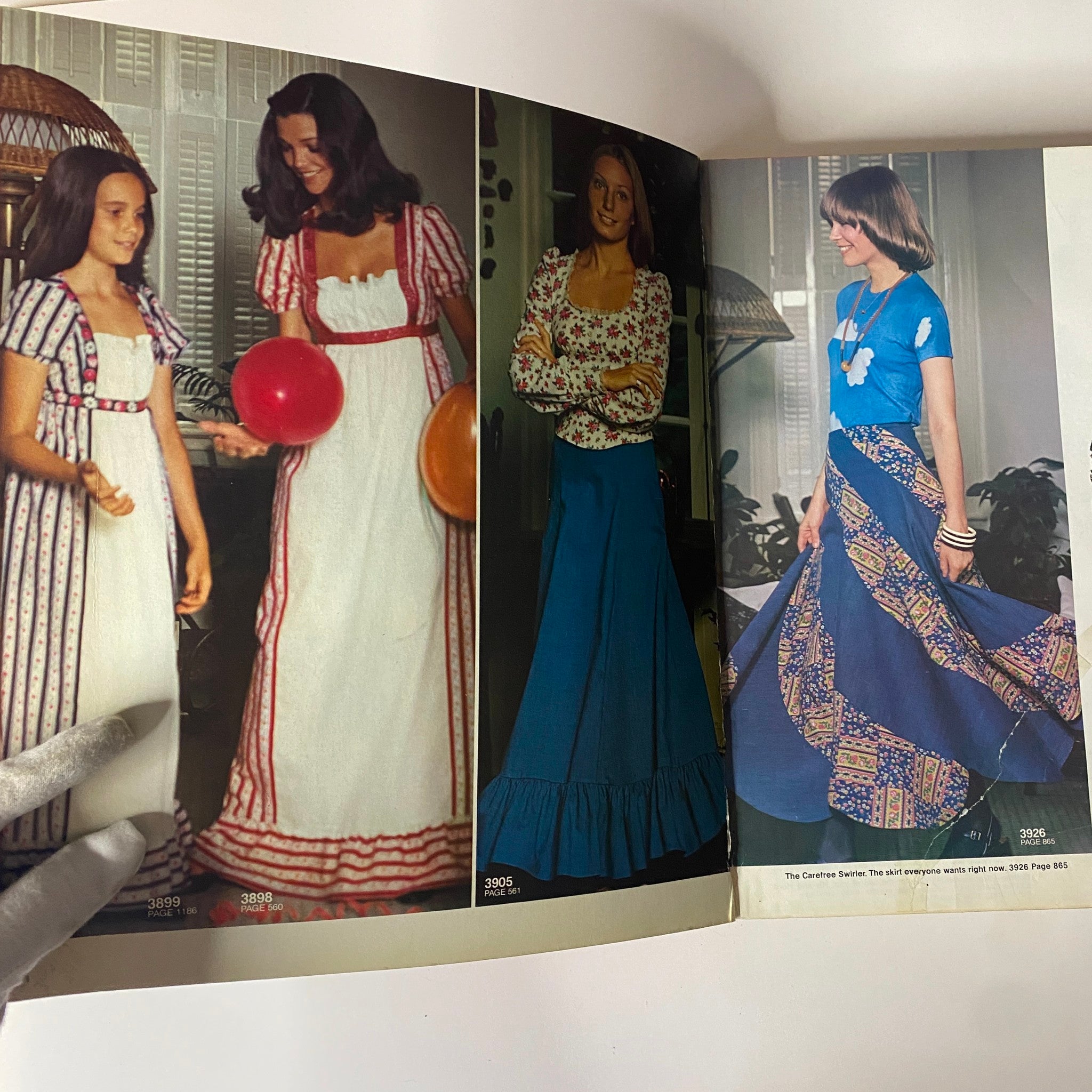 1973 January Carefree McCall's Huge Store Retail Counter Catalog featuring young girls and women in vintage dresses, showcasing early 1970s fashion styles.