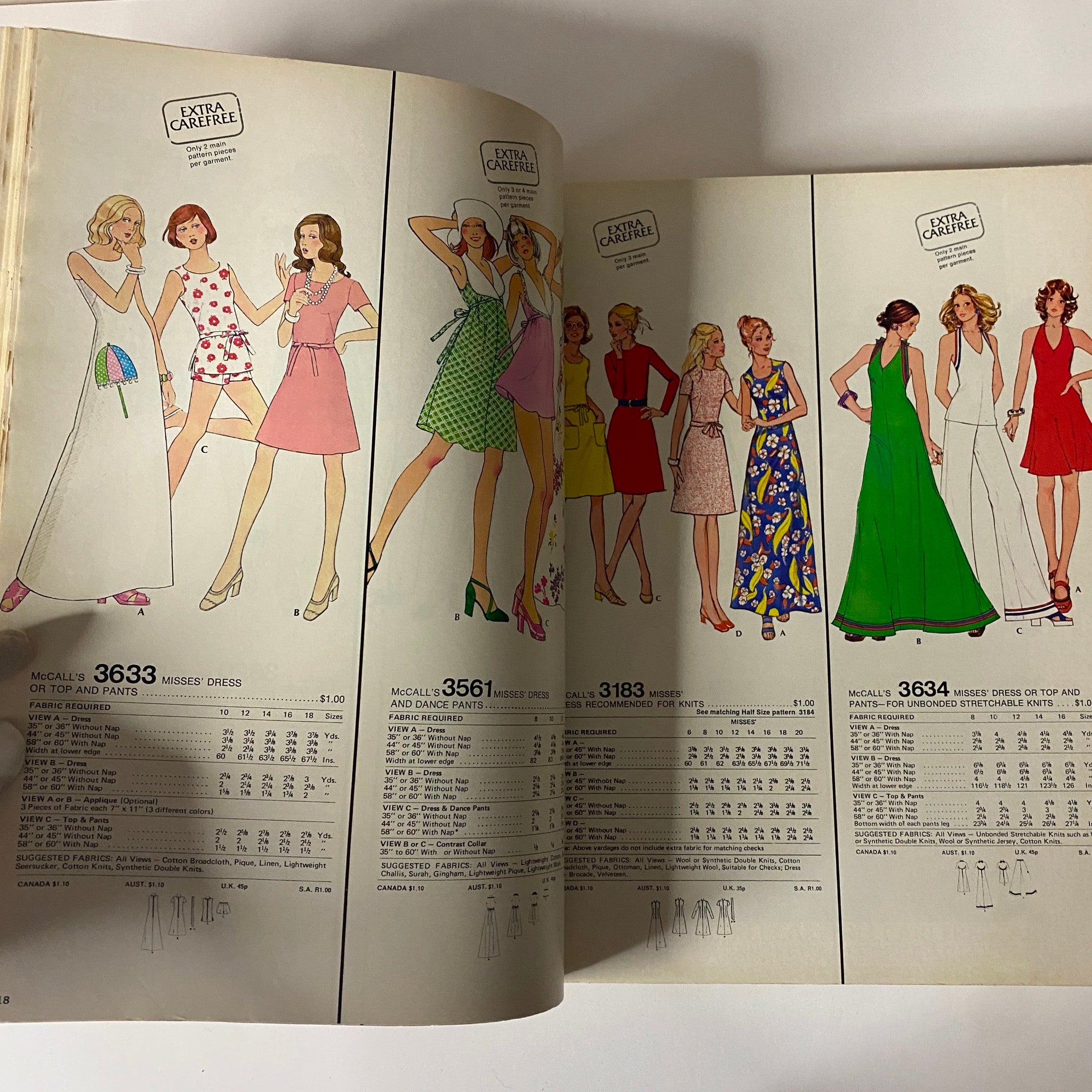 1973 January Carefree McCall's Huge Store Retail Counter Catalog displaying various Misses' dress patterns, highlighting colorful styles and casual summer looks for women.