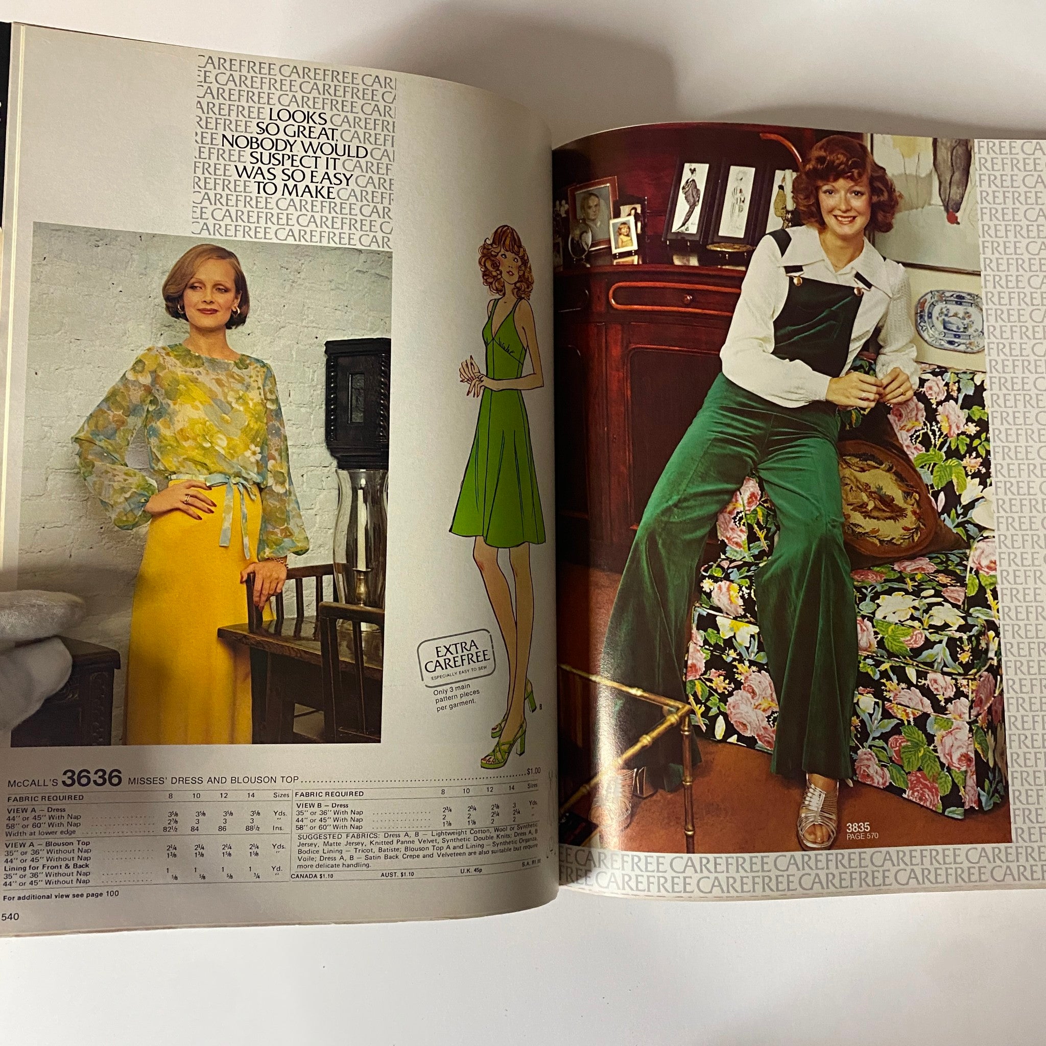 1973 January Carefree McCall's Huge Store Retail Counter Catalog illustrating fun dress patterns and vibrant outfits, ideal for the casual and carefree style of the 1970s.