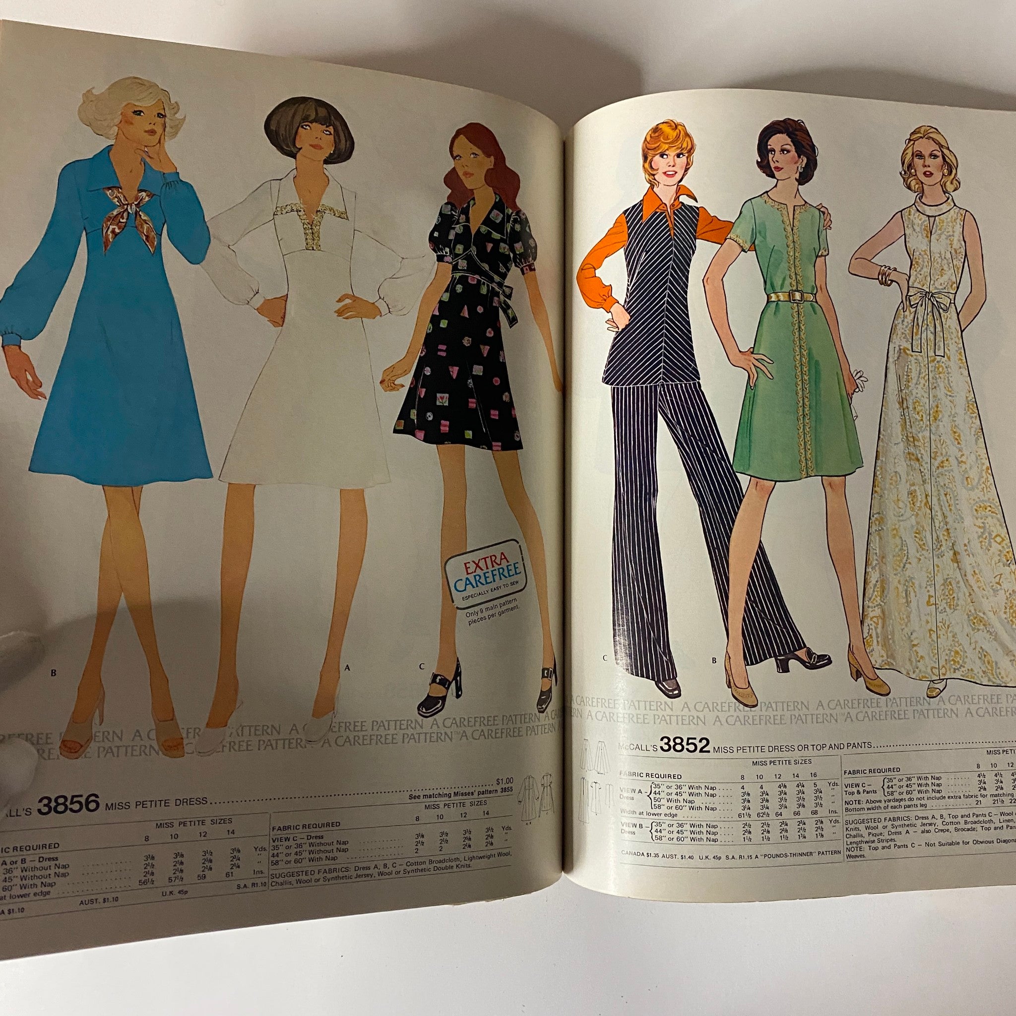 1973 January Carefree McCall's Catalog featuring fashionable pattern illustrations, showcasing various Miss Petite dresses and designs with models posing in vintage styles.