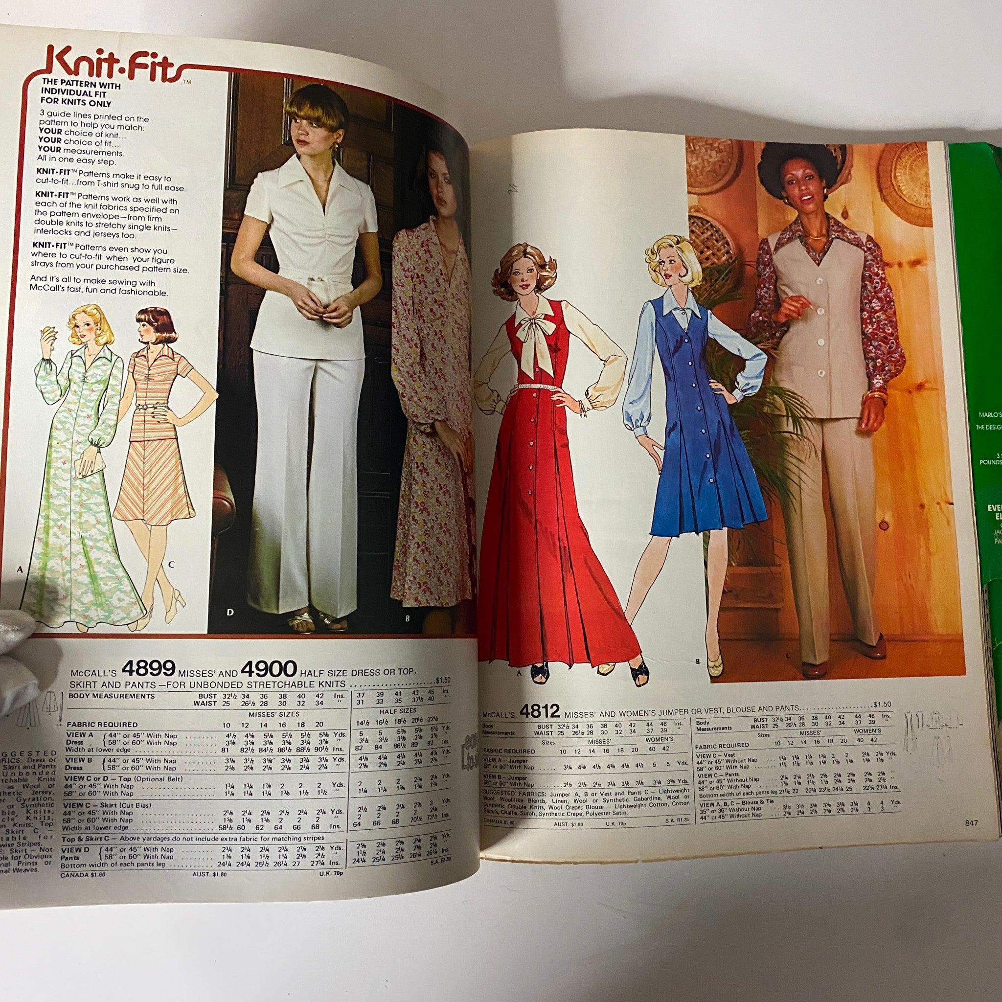 1976 April Carefree Patterns McCall's Spring Huge Store Retail Counter Catalog featuring stylish sewing patterns for women's apparel, including blouses, skirts, and dresses, embodying the essence of 1970s fashion.