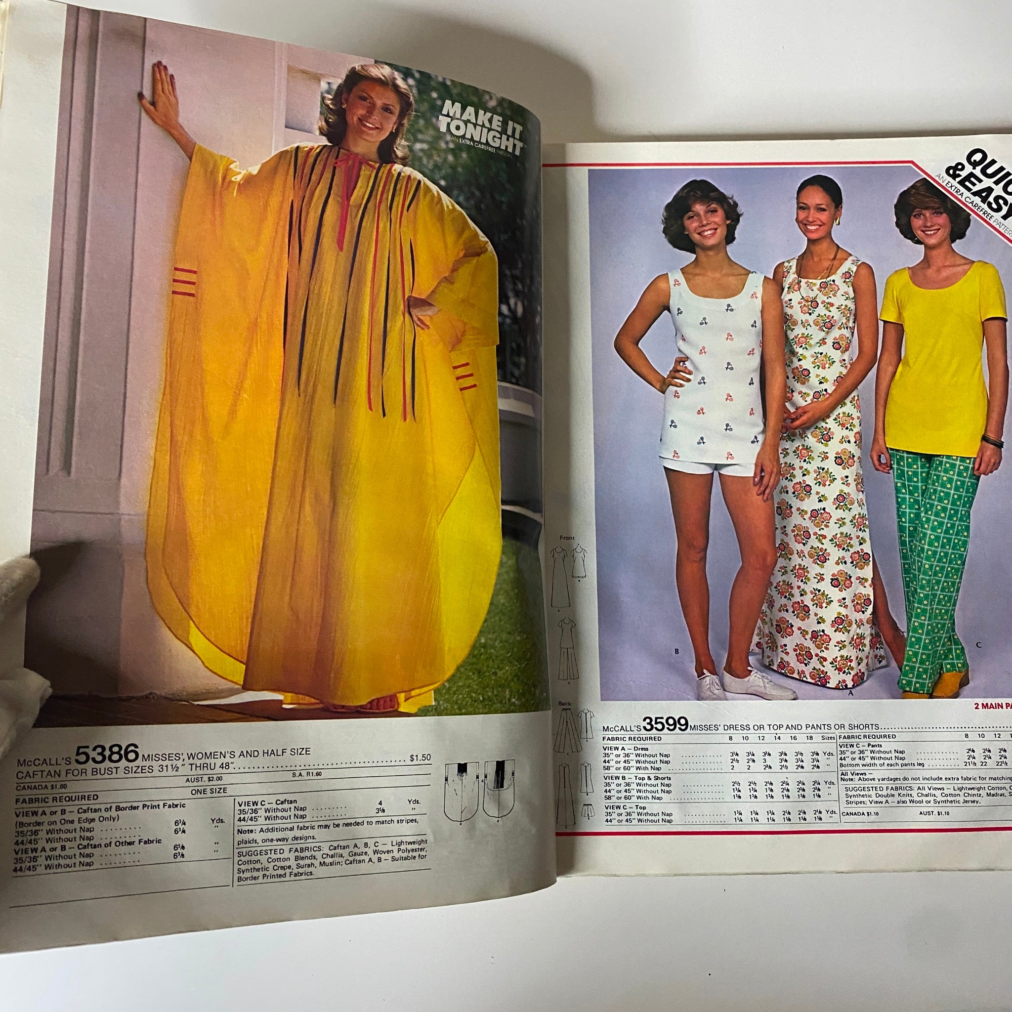 1970s June Carefree Patterns from McCall's catalog featuring a colorful caftan and casual outfits for women, highlighting vibrant summer styles of the 1970s.