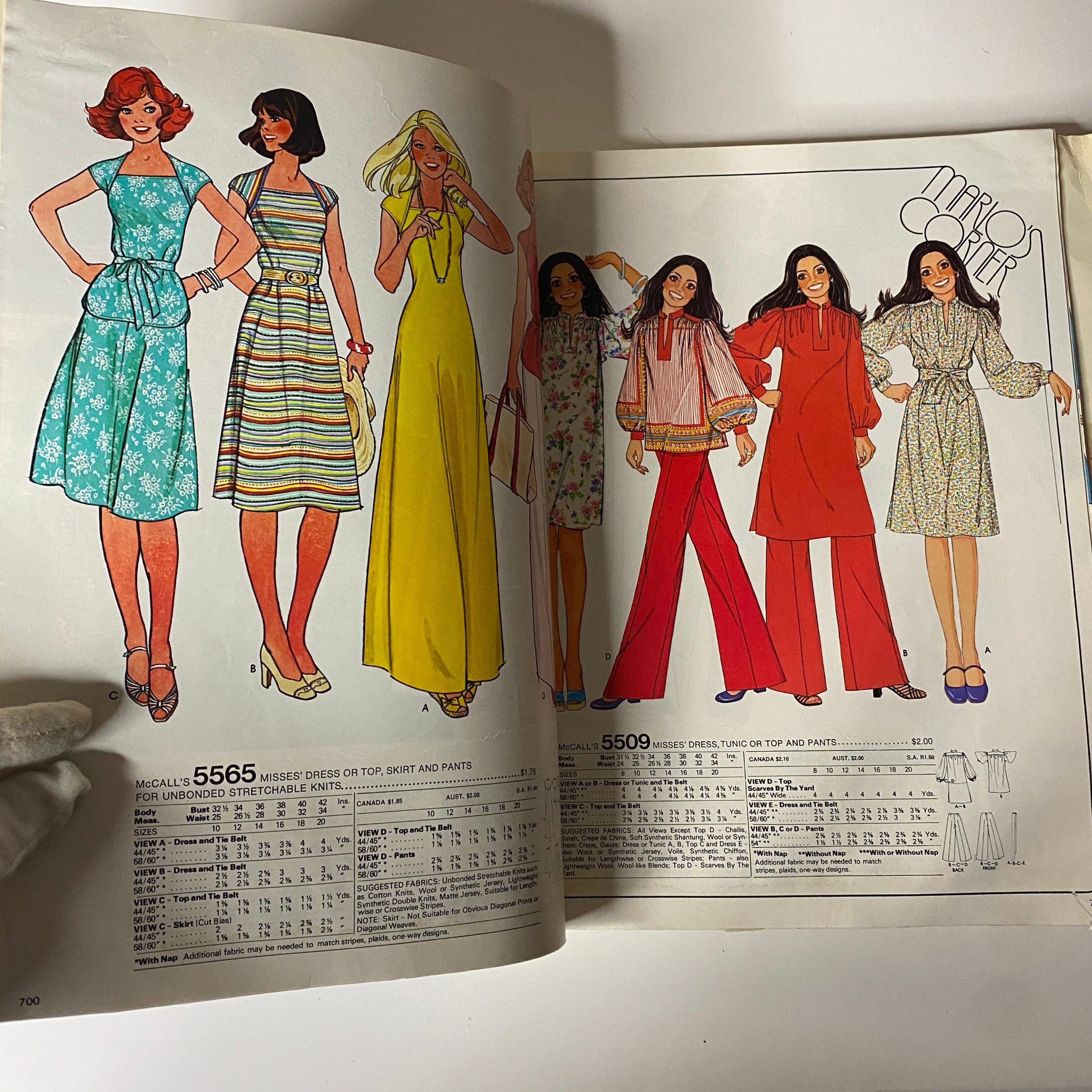 1970s June Carefree Patterns from McCall's catalog with illustrations of dresses and pants, reflecting the classic and colorful fashion trends of the 1970s.