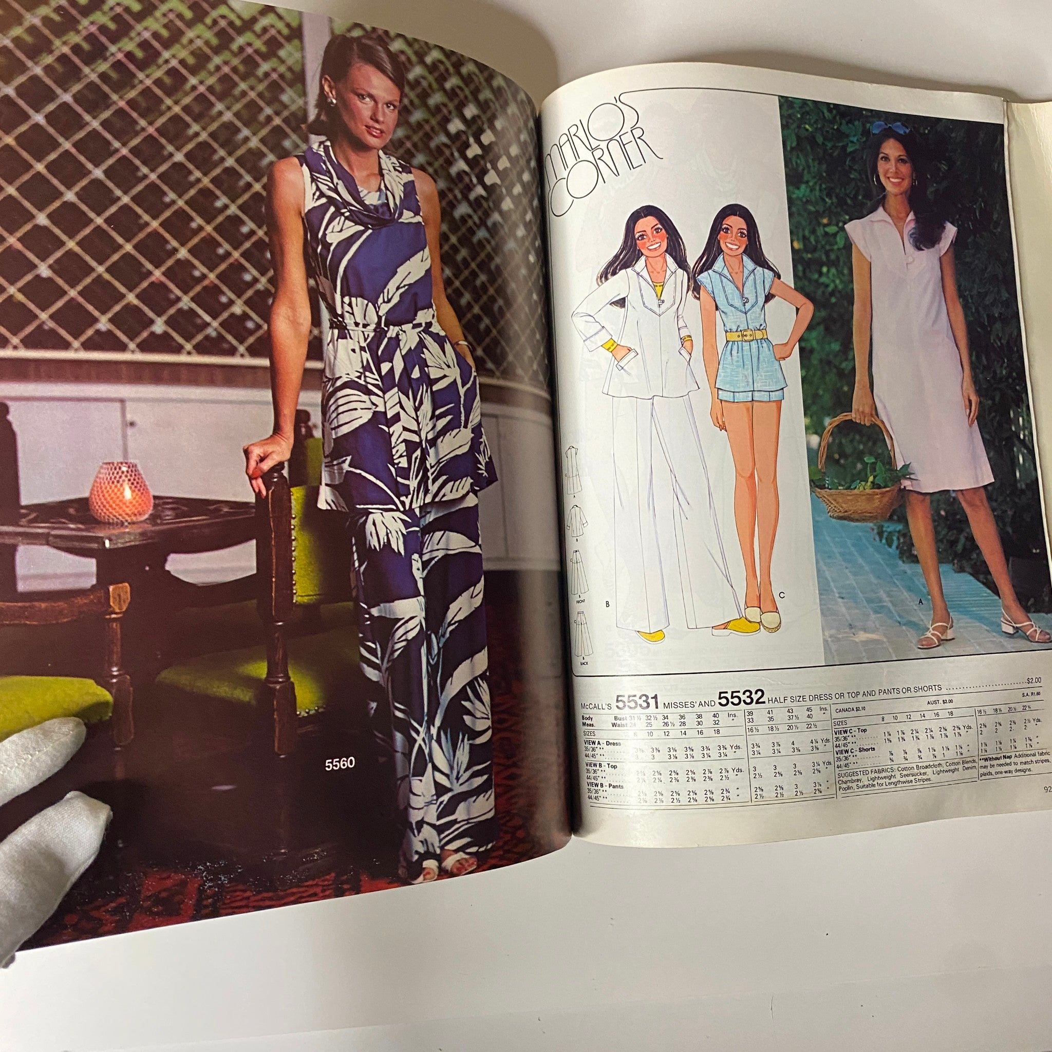 1970s June Carefree Patterns from McCall's Huge Store Retail Counter Catalog showcasing a chic Misses' jumpsuit and various summer dress designs, emphasizing 1970s fashion trends.