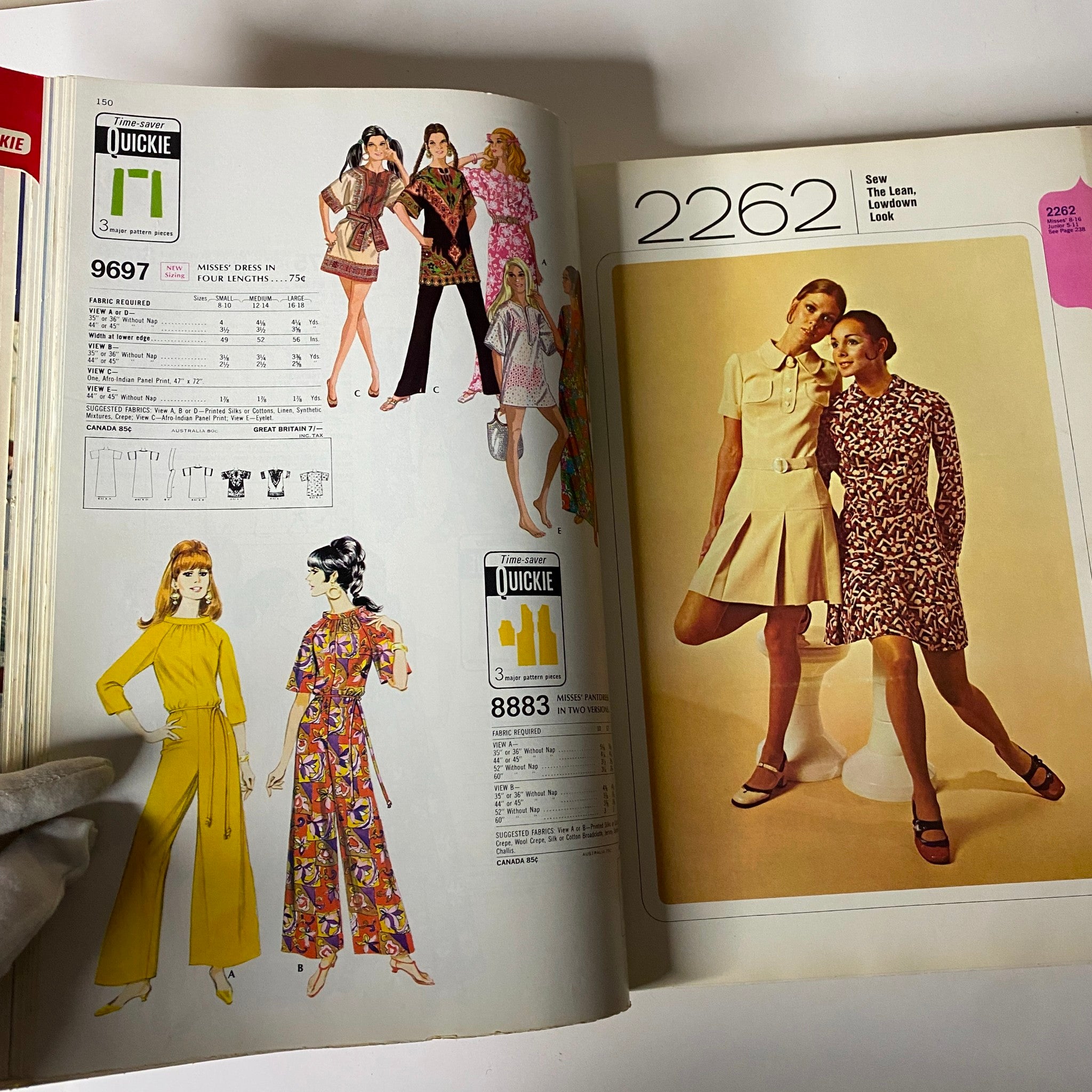1960s April McCall's Step-by-Step Pattern Catalog featuring various Misses' dresses in vibrant fabrics and styles, illustrating popular fashion trends of the 1960s.