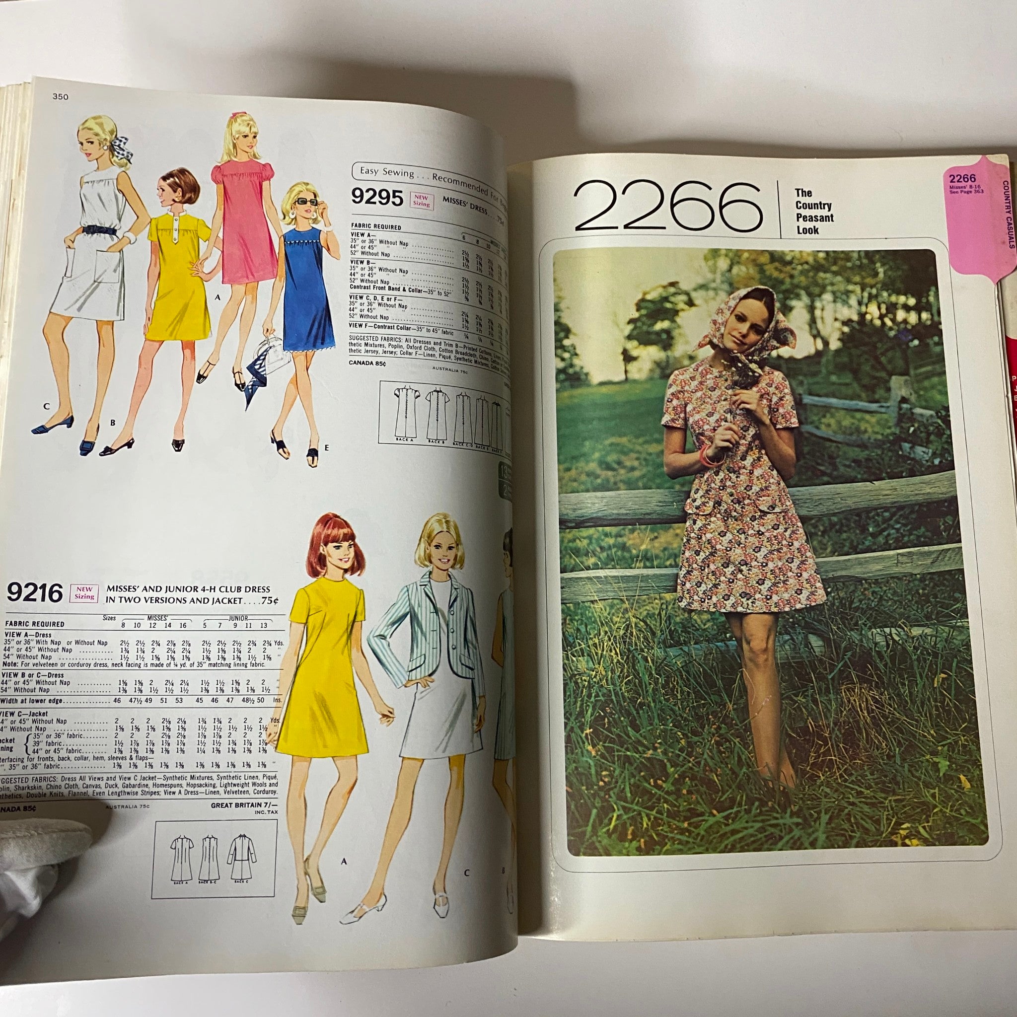 1960s April McCall's Step-by-Step Pattern Catalog displaying cheerful sewing patterns for lively dresses, including a model in a floral print outfit, emphasizing vintage fashion.