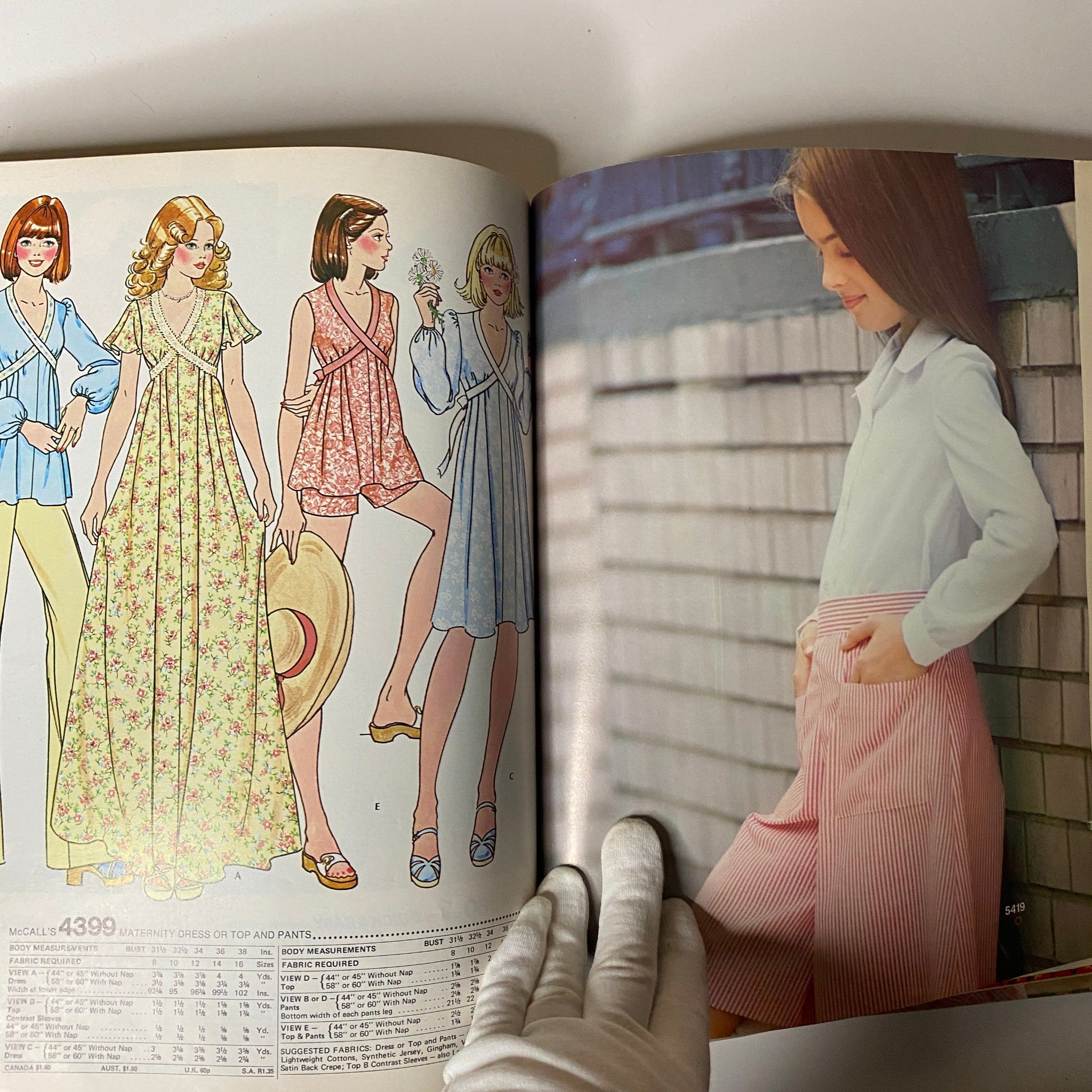 1970s March Carefree Patterns from McCall's Catalog featuring stylish illustrations of women's dresses, panta-dresses, and jumpsuits, showcasing spring fashion options.