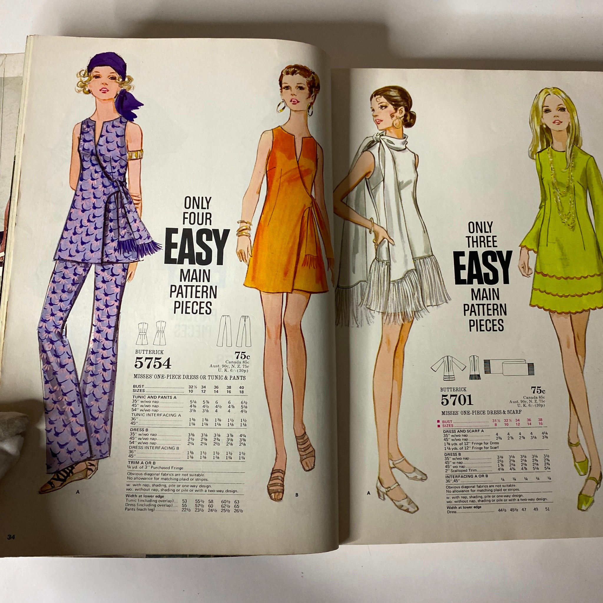 Interior pages of the 1970 July Butterick Catalog displaying easy-to-sew patterns for misses' dresses. A nostalgic look into 1970s fashion trends and sewing styles.