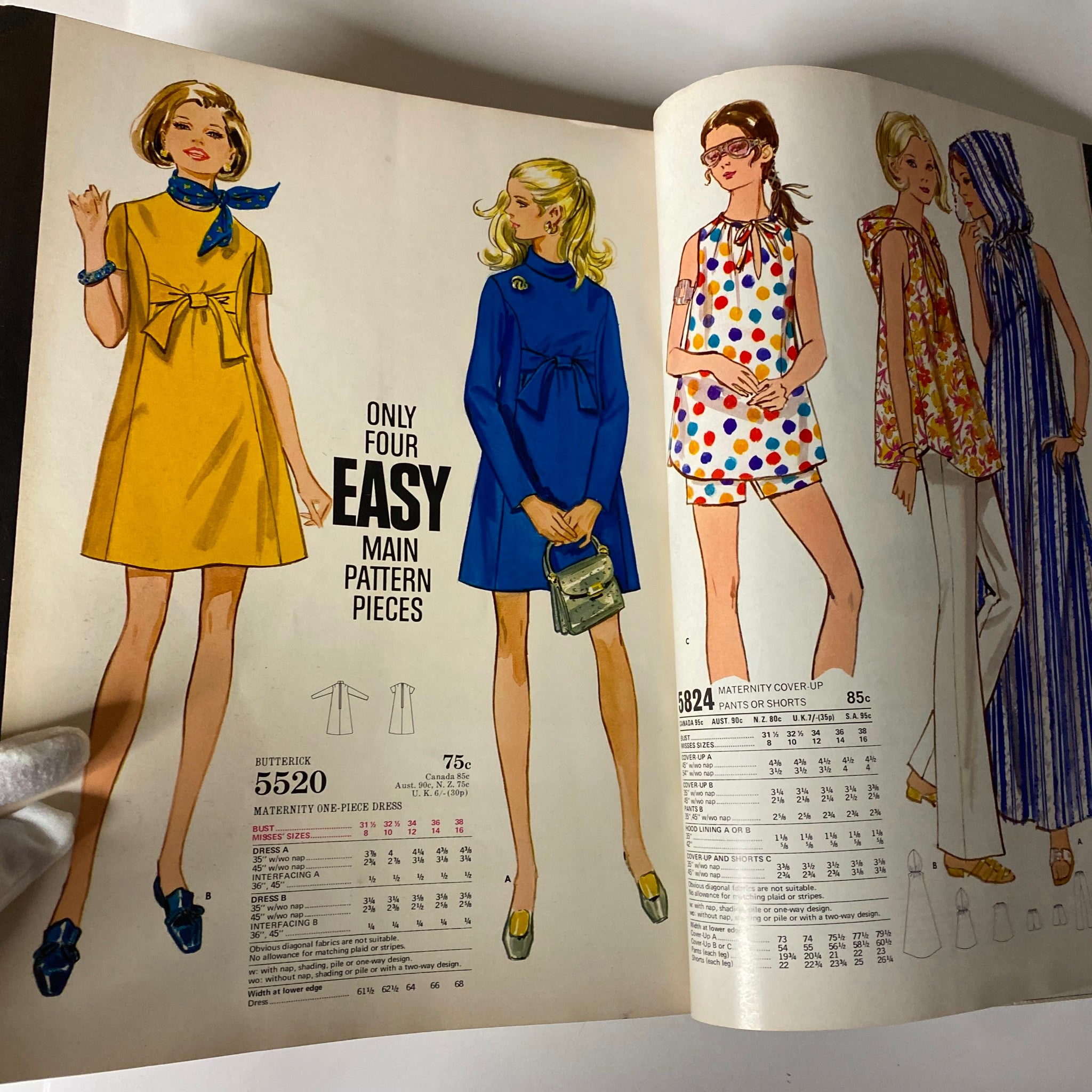 1970 July Butterick Catalog highlighting maternity dresses and stylish outfits with easy pattern designs, capturing the essence of 1970s fashion.