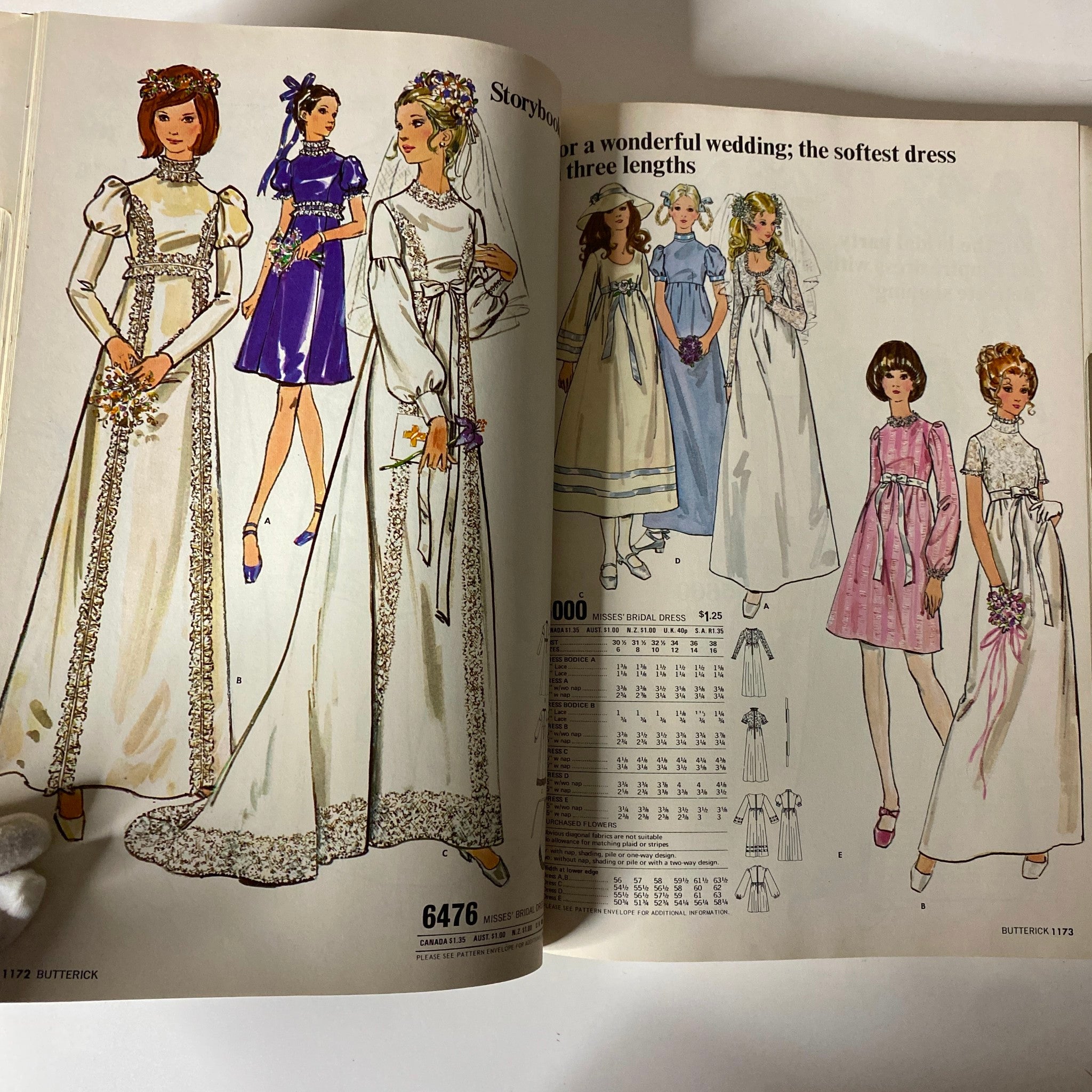 1972 May Butterick Catalog featuring bridal dress patterns illustrated in vintage style, perfect for collectors and sewing lovers interested in 1970s fashion.
