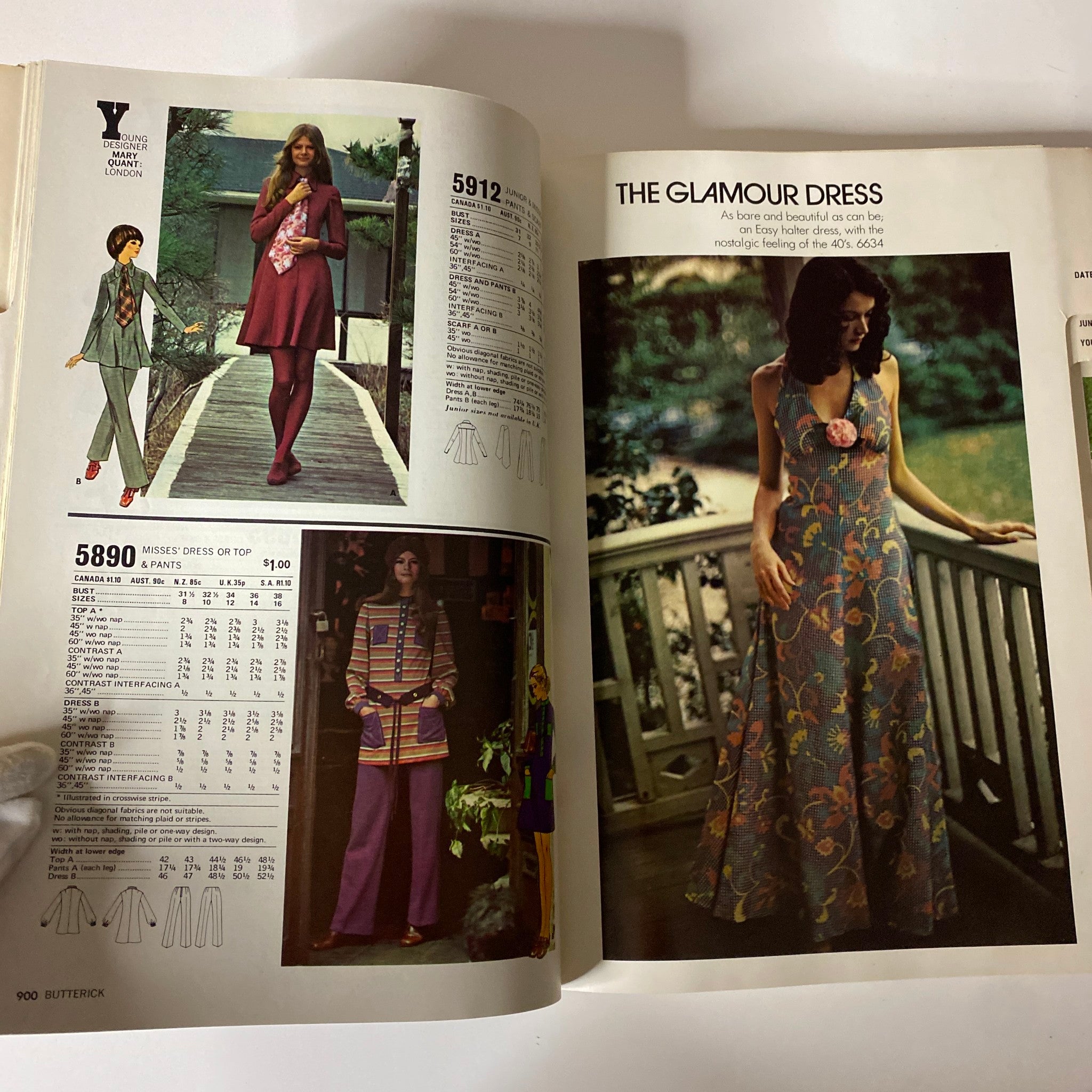 Detailed fashion design illustrations from the 1972 June Butterick Miss Petite Catalog featuring glamorous dress styles suited for petite figures.