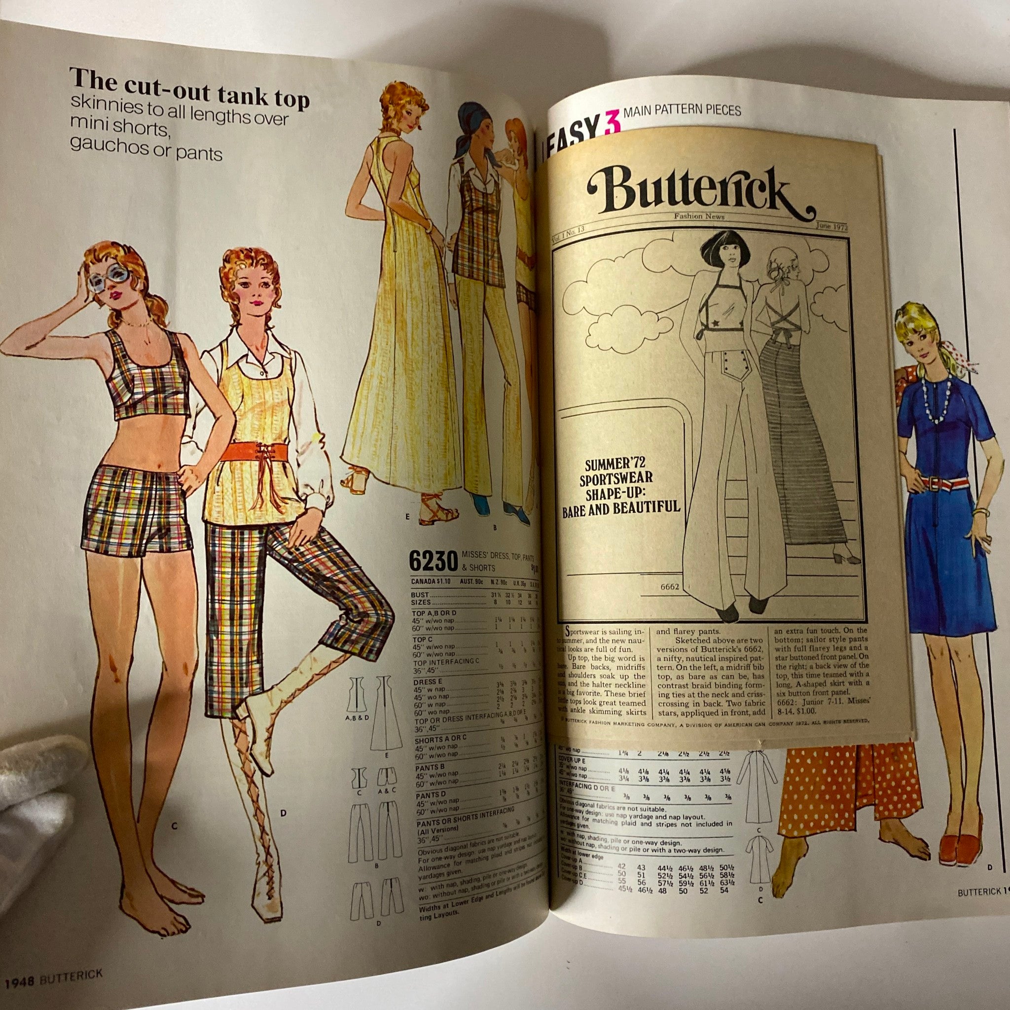 1972 June Butterick Miss Petite Catalog showcasing cut-out tank tops and fashion styles featuring sporty looks, ideal for petite figures.