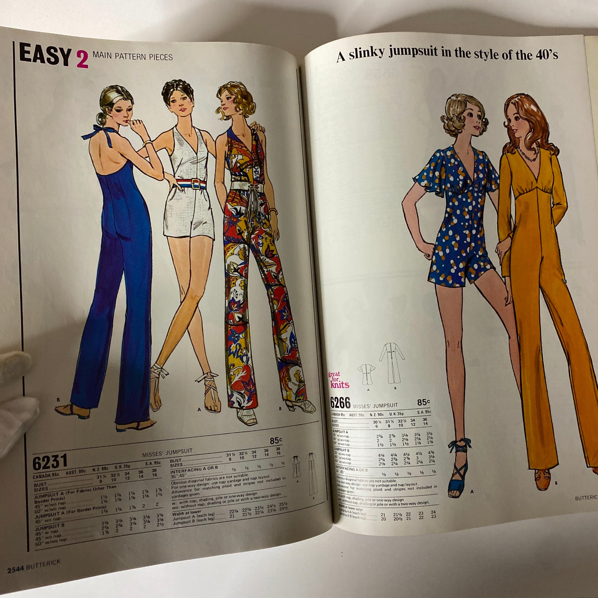 1972 June Butterick Miss Petite Catalog featuring stylish jumpsuits reminiscent of the 1940s, perfect for home sewing enthusiasts.