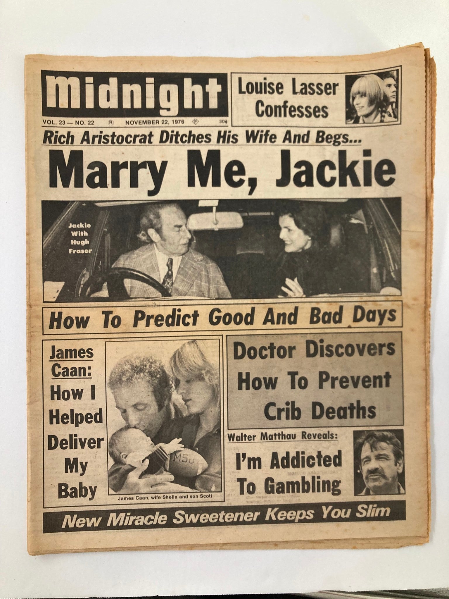 Midnight Tabloid November 22 1976 Vol 23 #22 Jackie Kennedy and Hugh Fraser