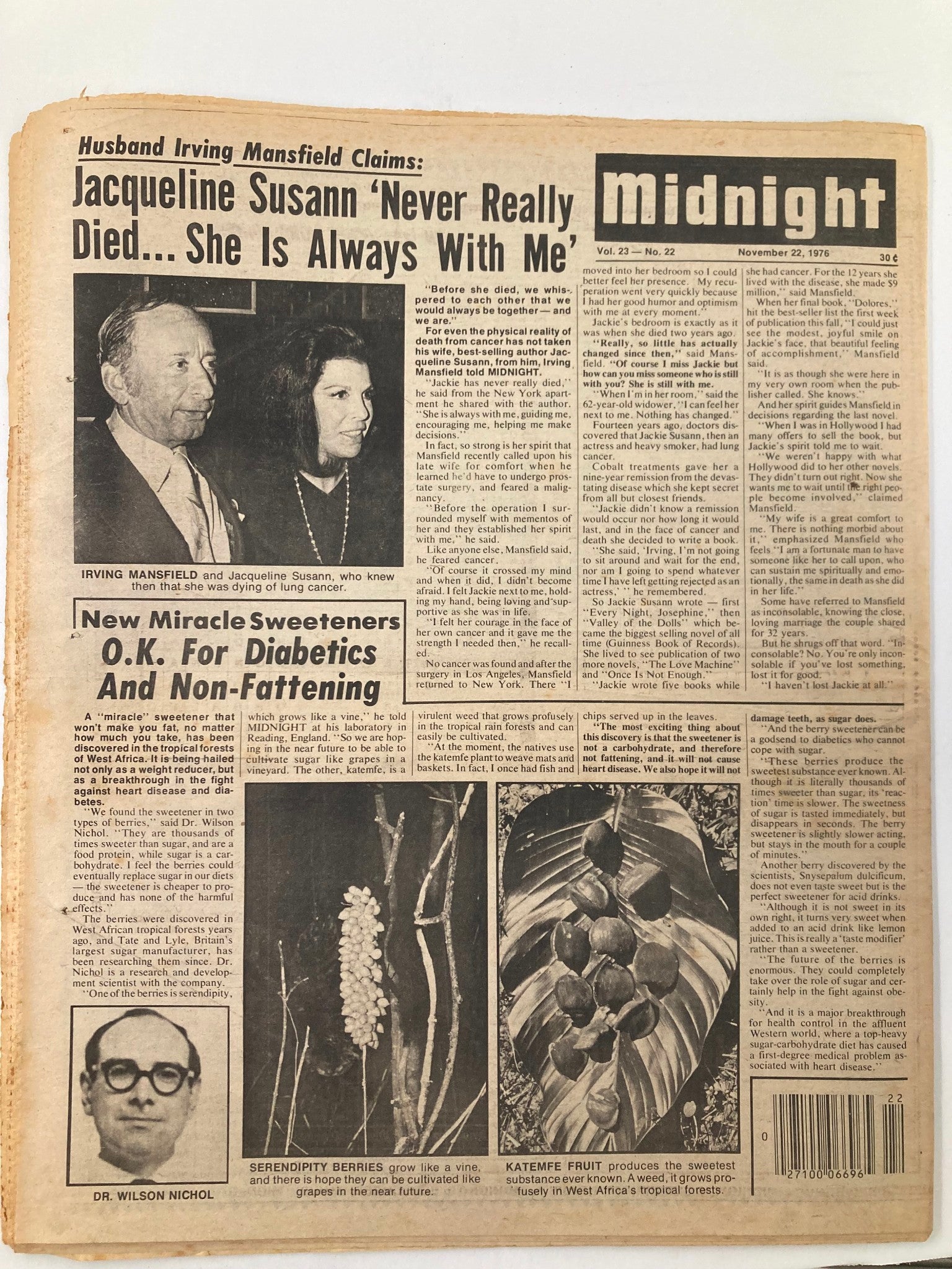 Midnight Tabloid November 22 1976 Vol 23 #22 Jackie Kennedy and Hugh Fraser