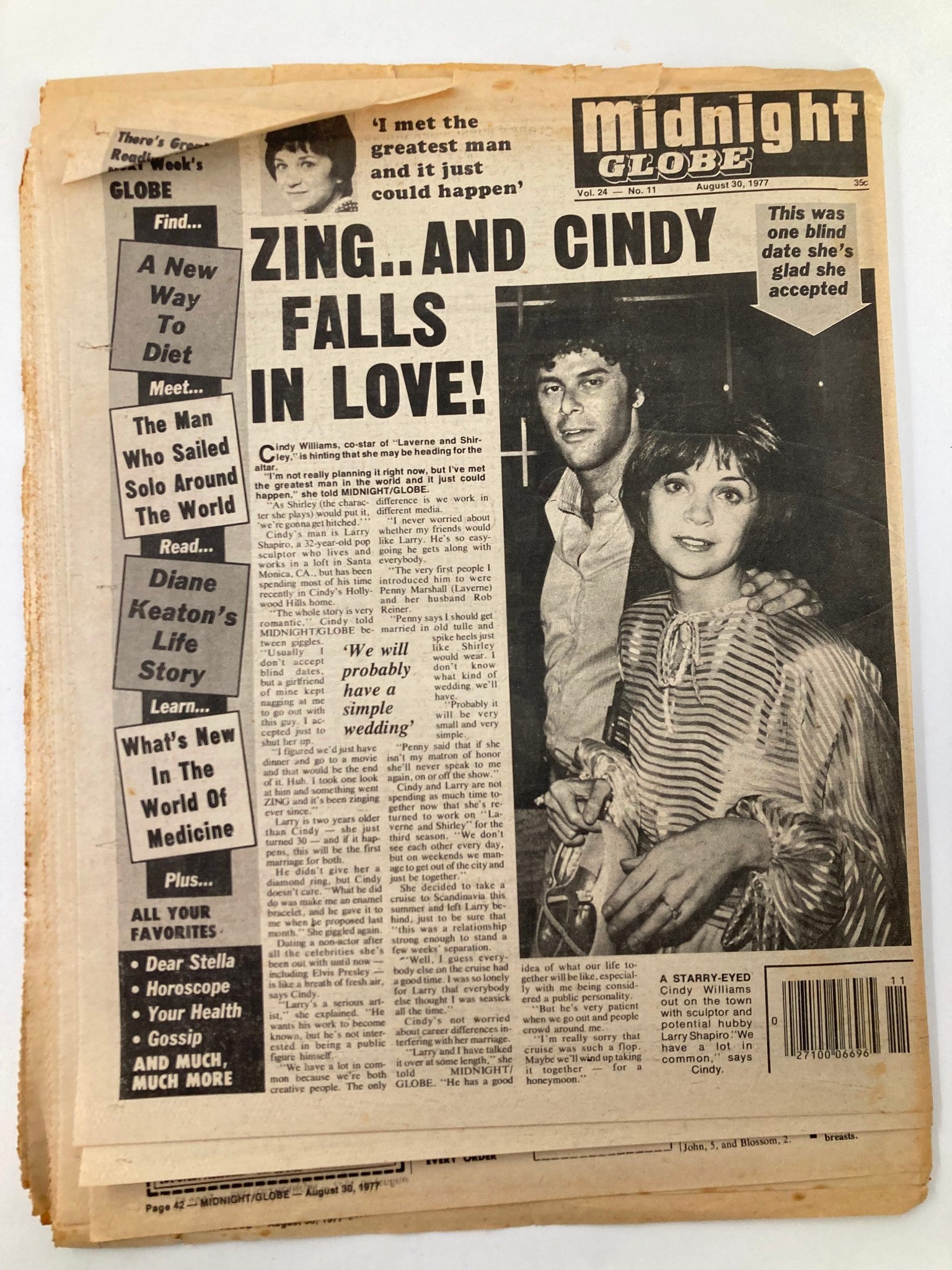 Midnight Globe Tabloid August 30 1977 Vol 24 #11 John Wayne & Cindy Williams