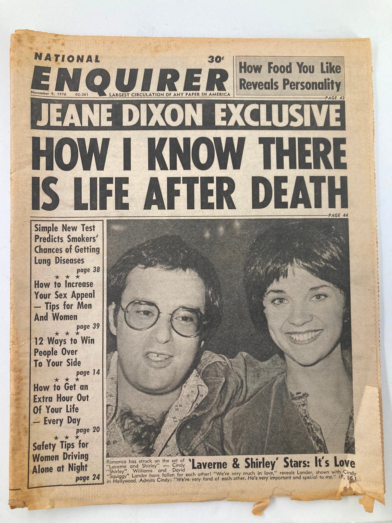 National Enquirer Tabloid November 9 1976 Cindy Williams and David Lander