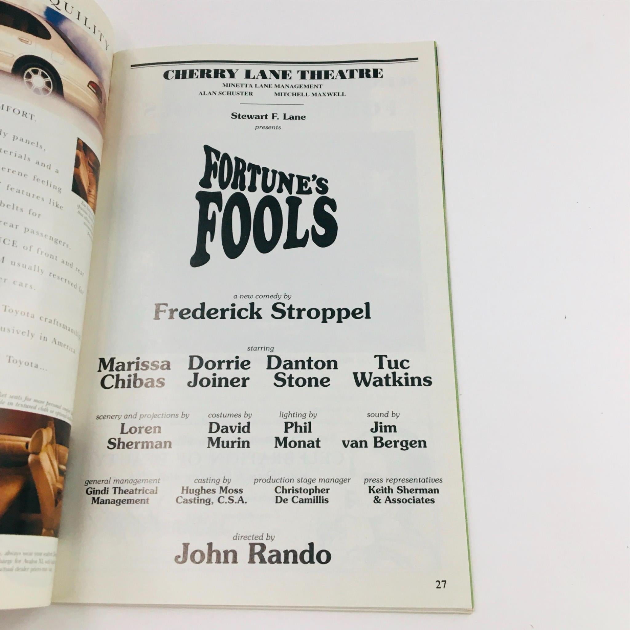 1995 Playbill Fortune's Fool by Frederick Stroppel and John Rando at Cherry Lane