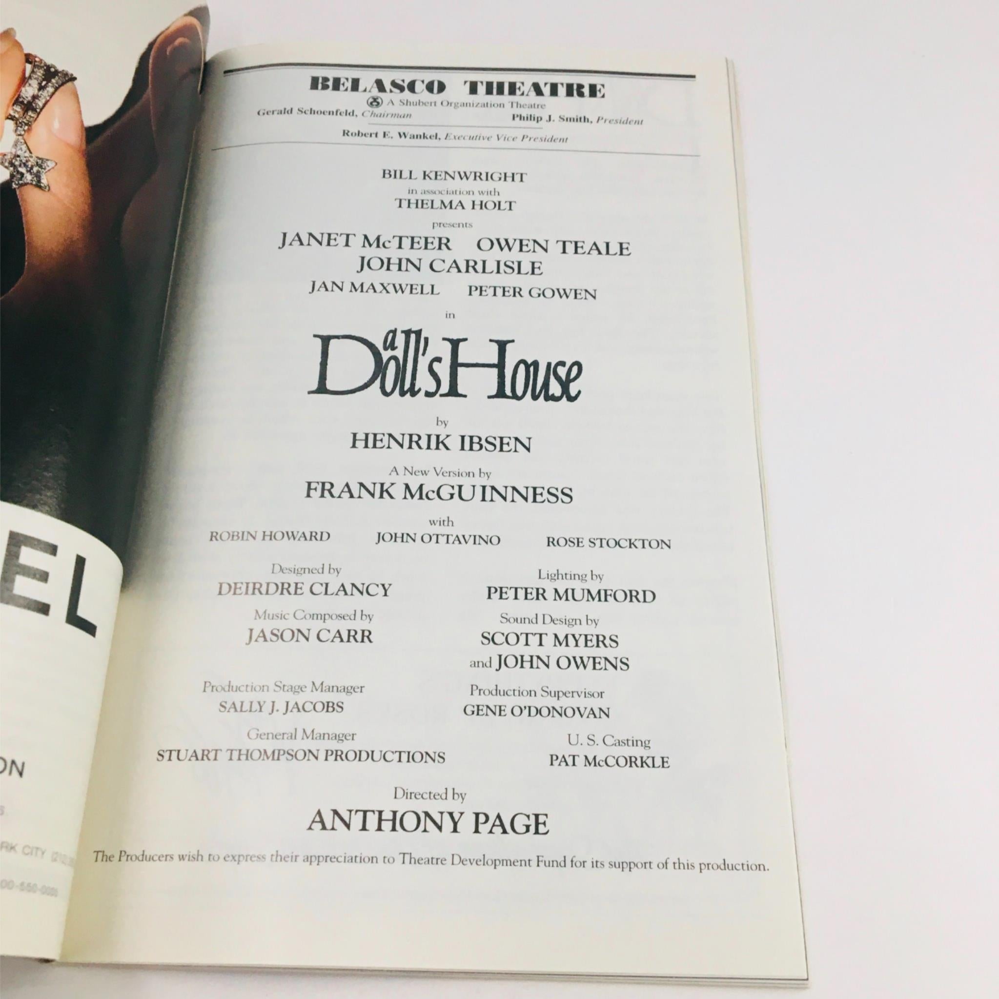 1997 Playbill Doll's House by Henrik Ibsen, Anthony Page at Belasco Theatre