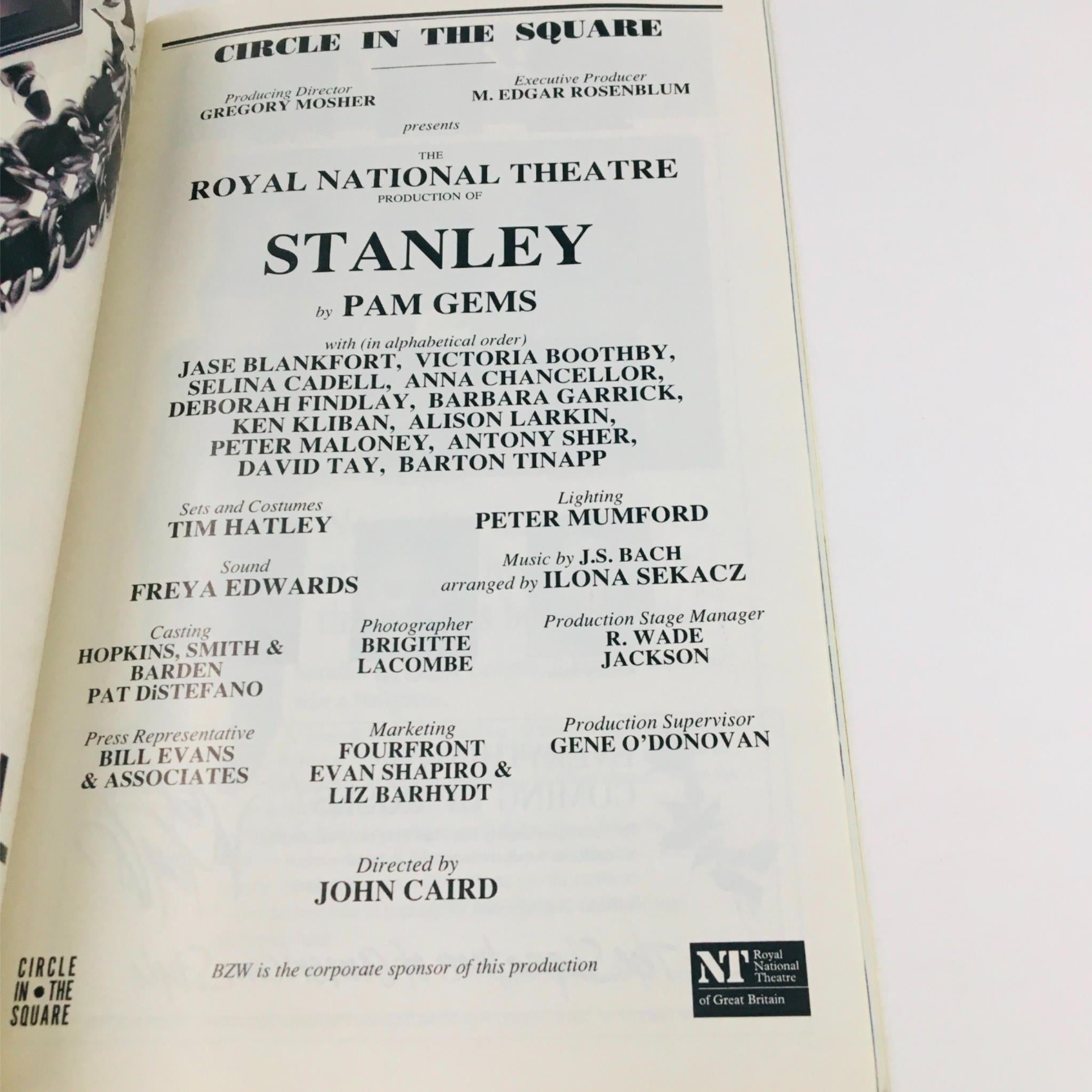 1997 Playbill Stanley by Pam Gems, John Caird at Circle In The Square