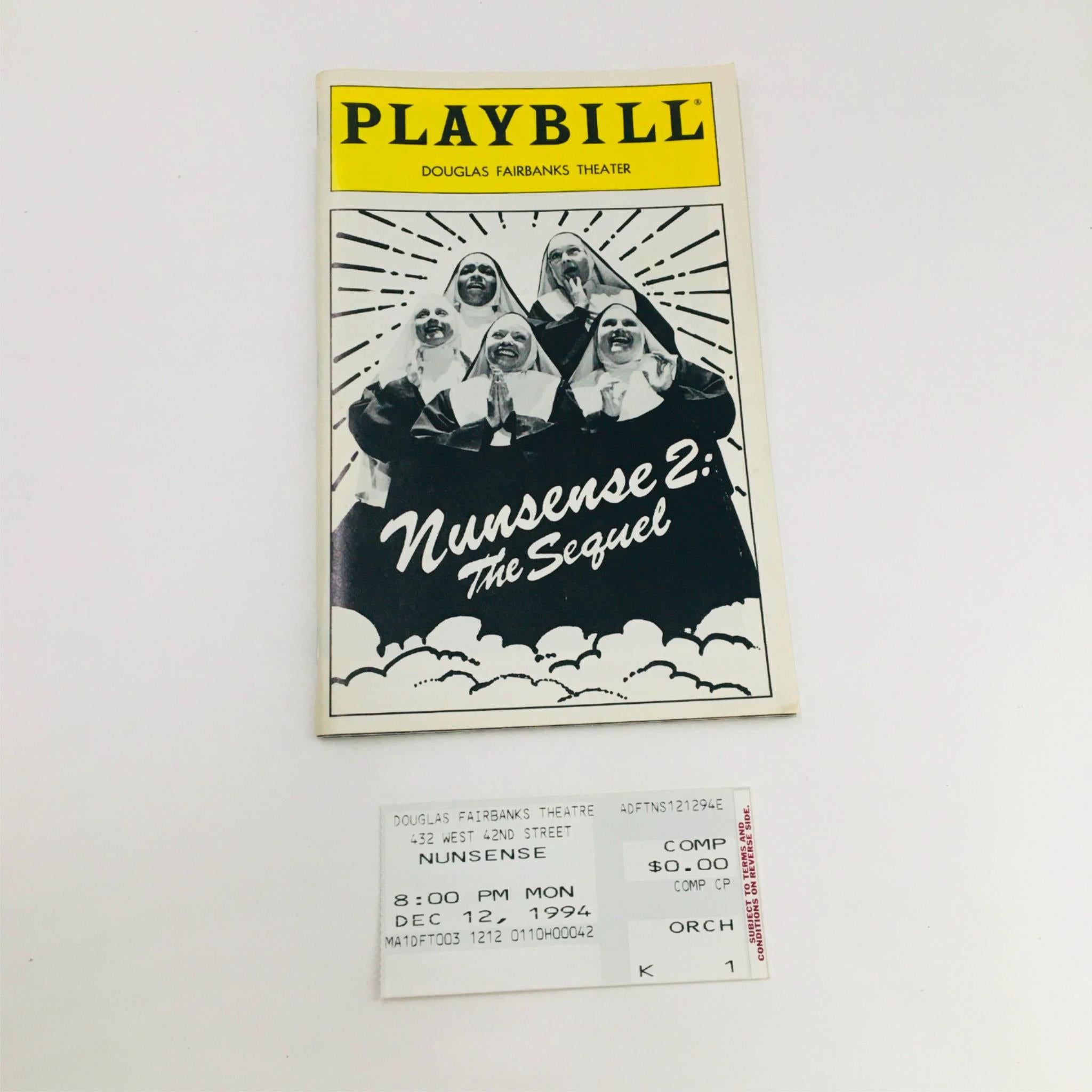 1994 Playbill Nunsense 2: The Sequel by Dan Goggin at Douglas Fairbanks Theatre