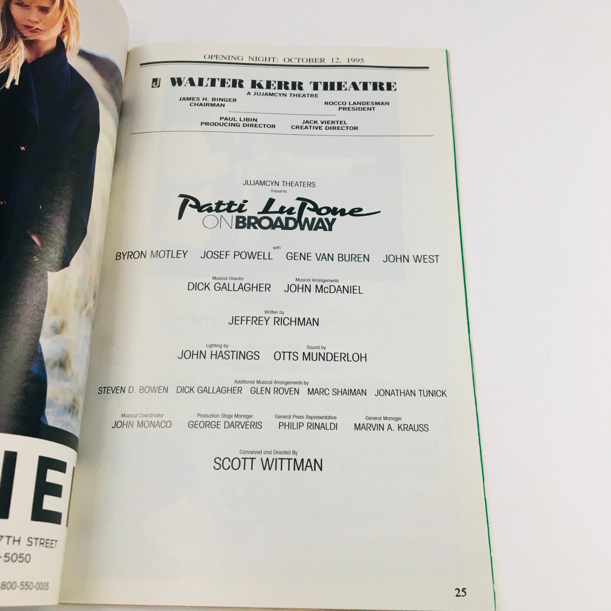 1995 Playbill Patti Lu Pone On Broadway by Scott Wittman at Walter Kerr Theatre