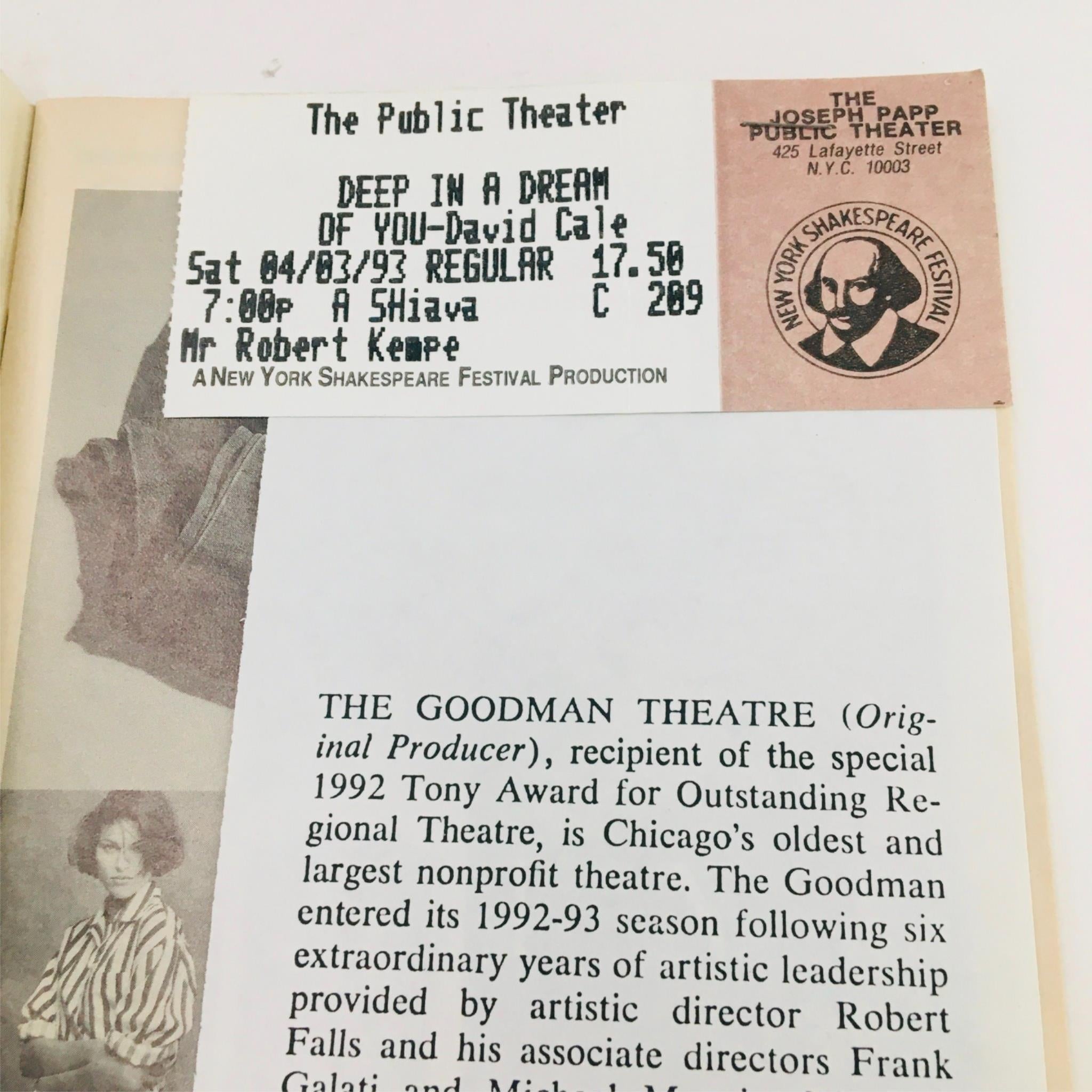 1993 Playbill Deep In a Dream Of You by David Petrarca, The Joseph Papp Theatre