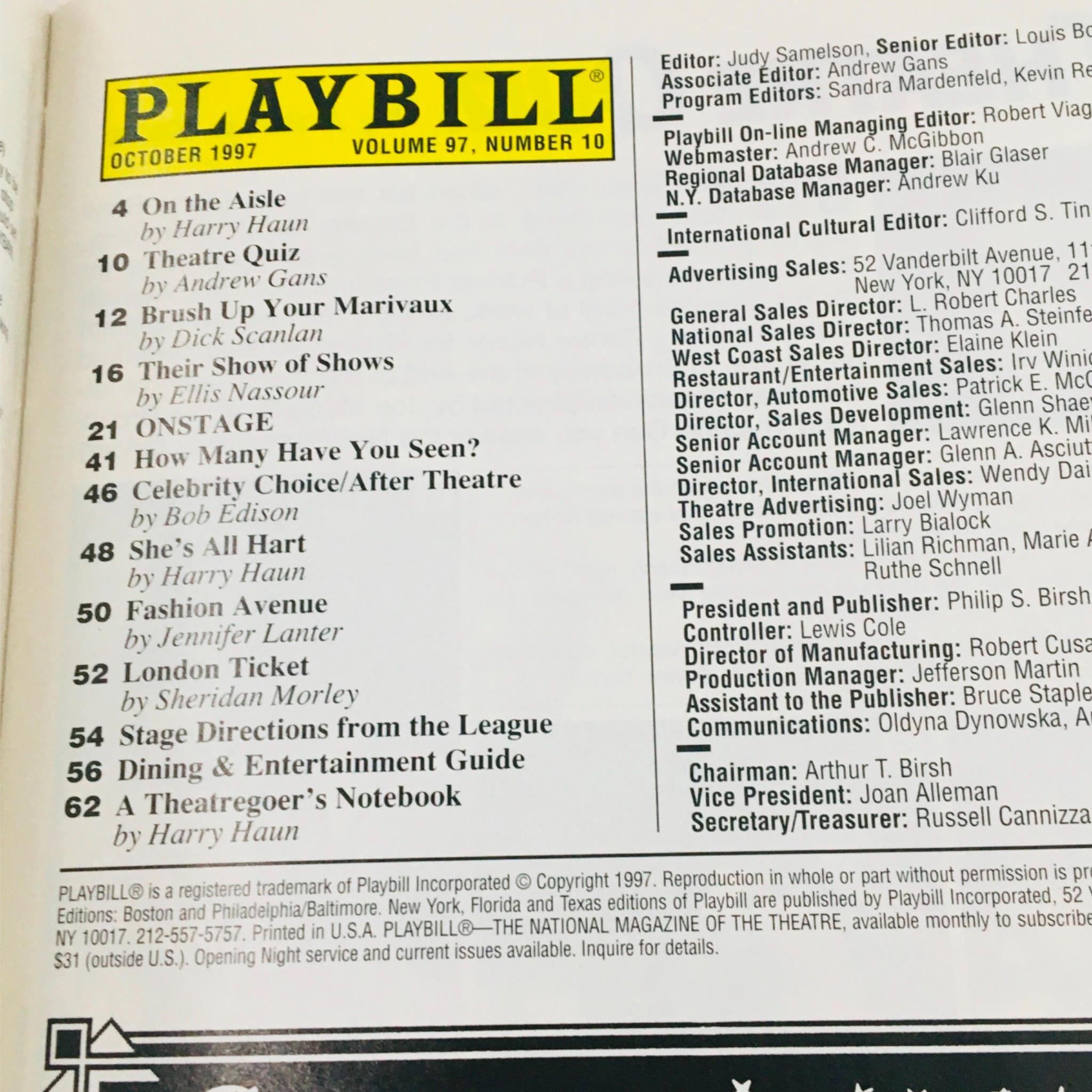 1997 Playbill Side Show by Robert Longbottom at Richard Rogers Theatre