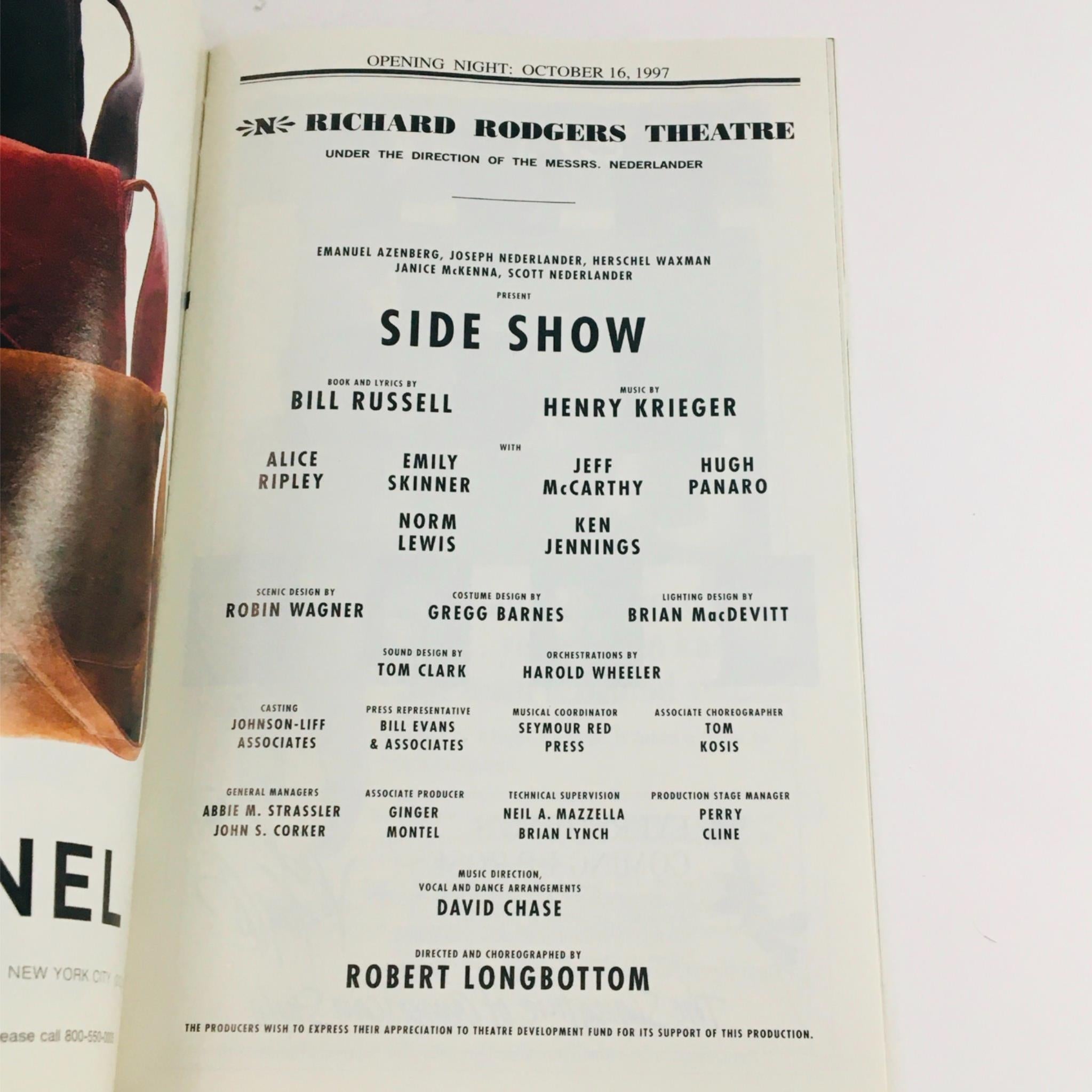 1997 Playbill Side Show by Robert Longbottom at Richard Rogers Theatre