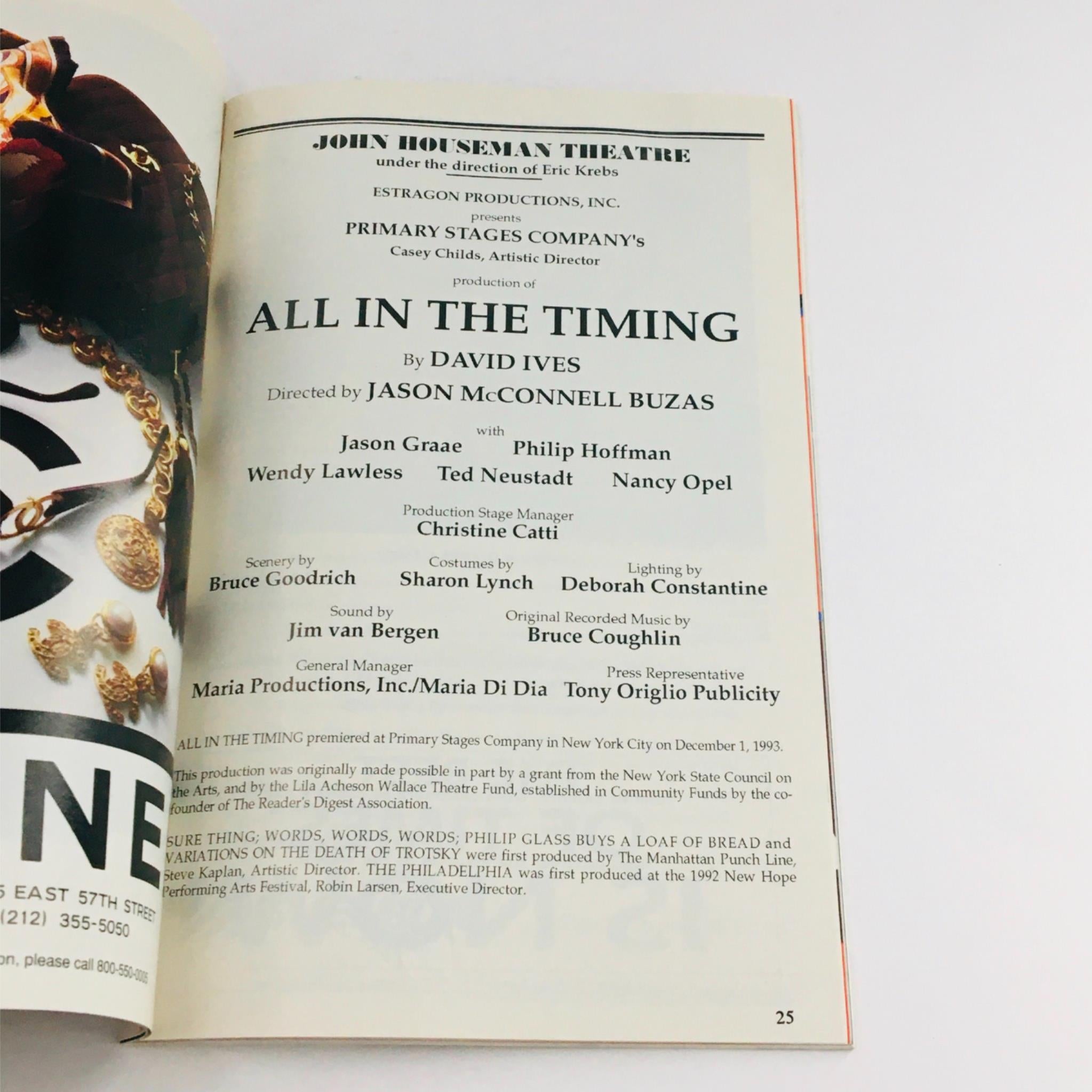 1994 Playbill All In The Timing by David Ives at John Houseman Theatre