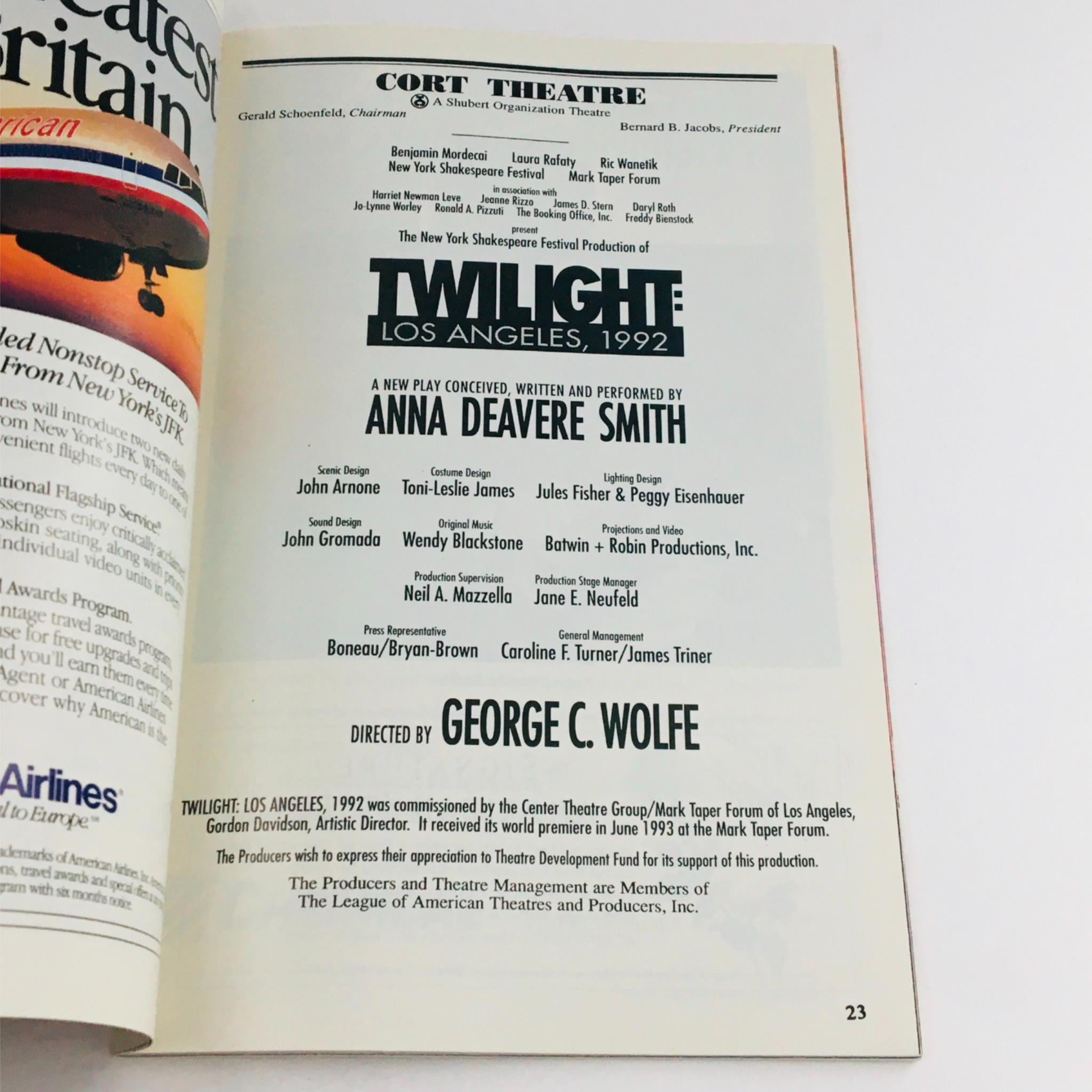 1994 Playbill Twilight: Los Angeles, 1992 by George Wolfe at Cort Theatre