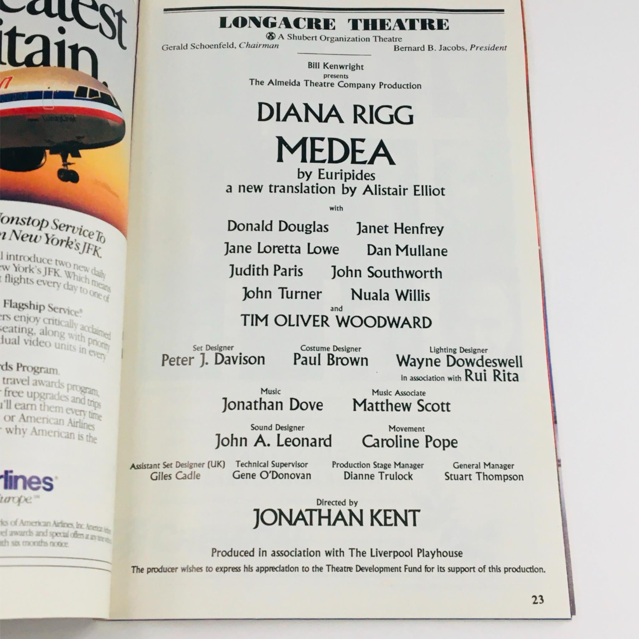 1994 Playbill Medea by Jonathan Kent at Longacre Theatre