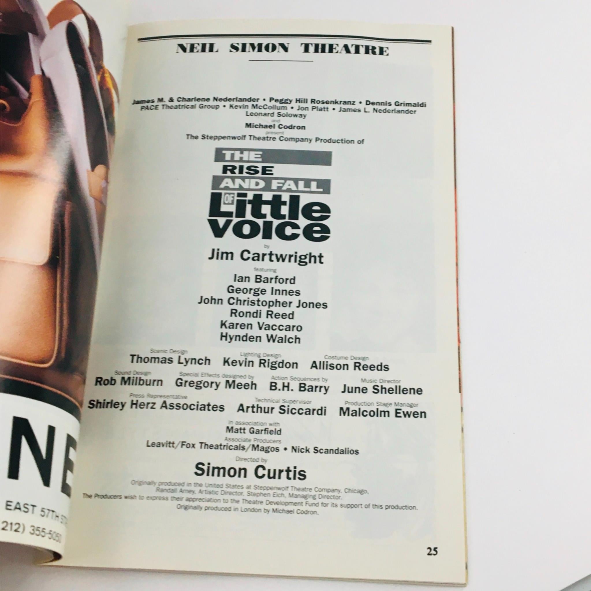 1994 Playbill The Rise and Fall of Little Voice by Simon Curtis at Neil Simon