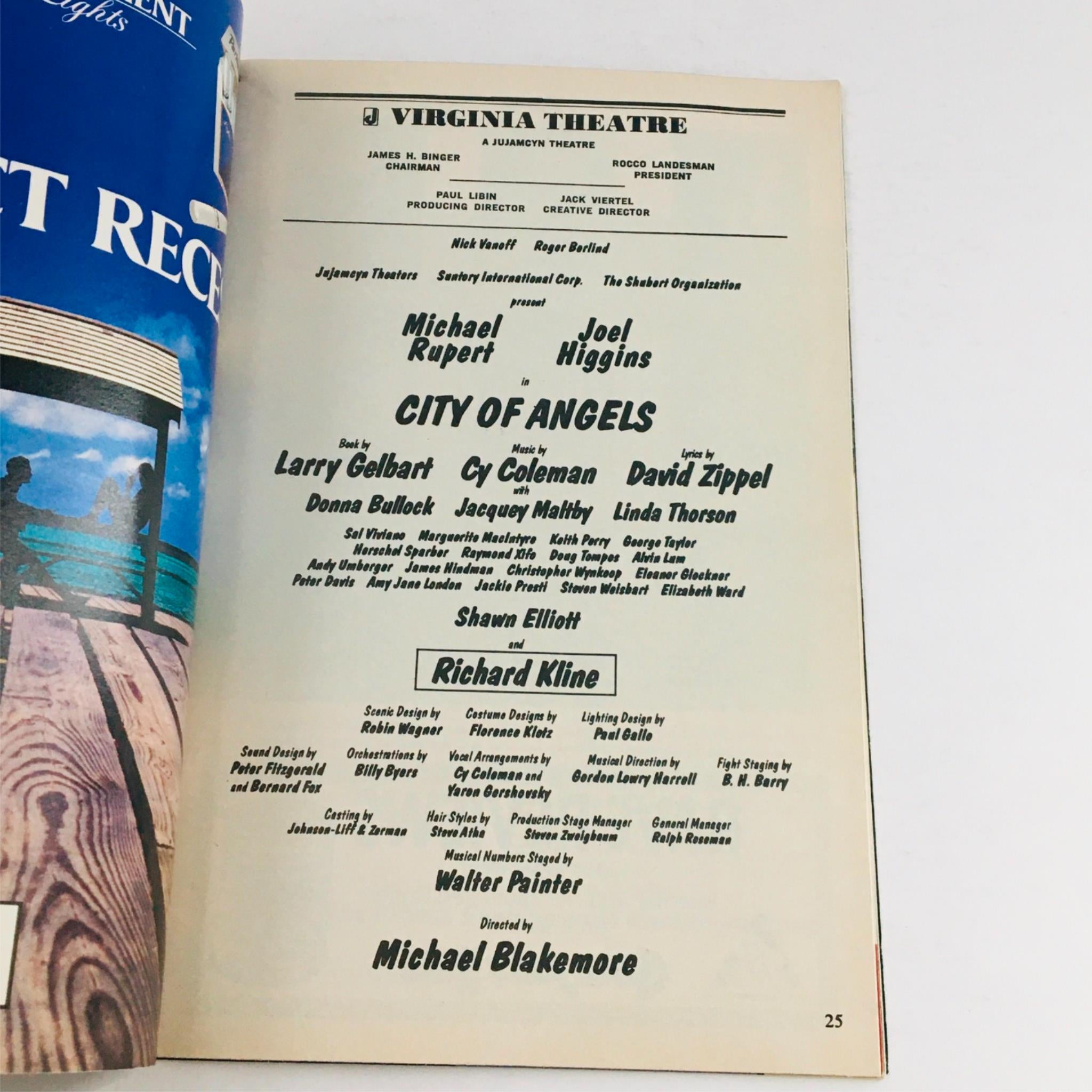 1991 Playbill City Of Angels by Michael Blakemore at Virginia Theatre