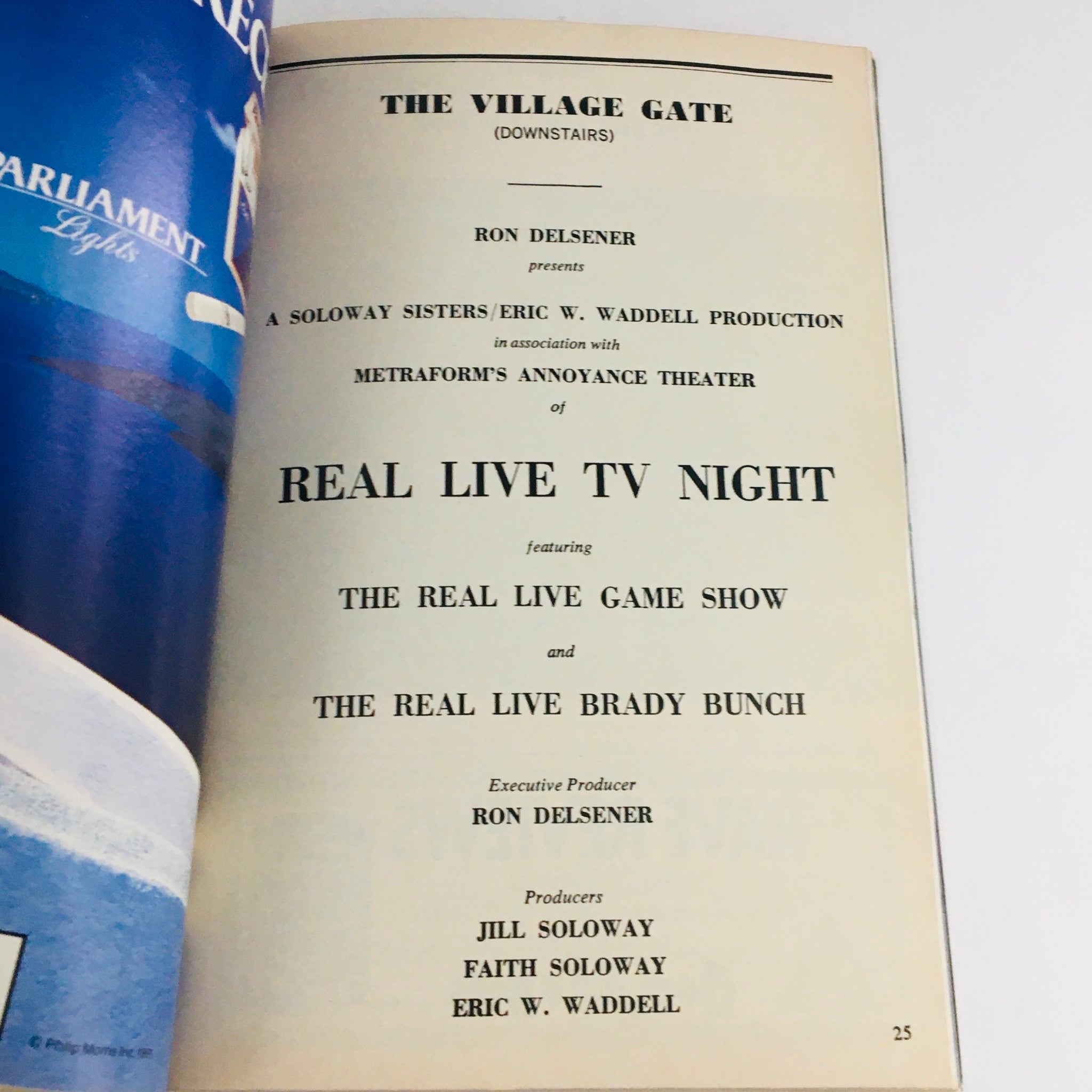 1991 Playbill Real Live TV Night Brady Bunch by Ron Delsener at The Village Gate