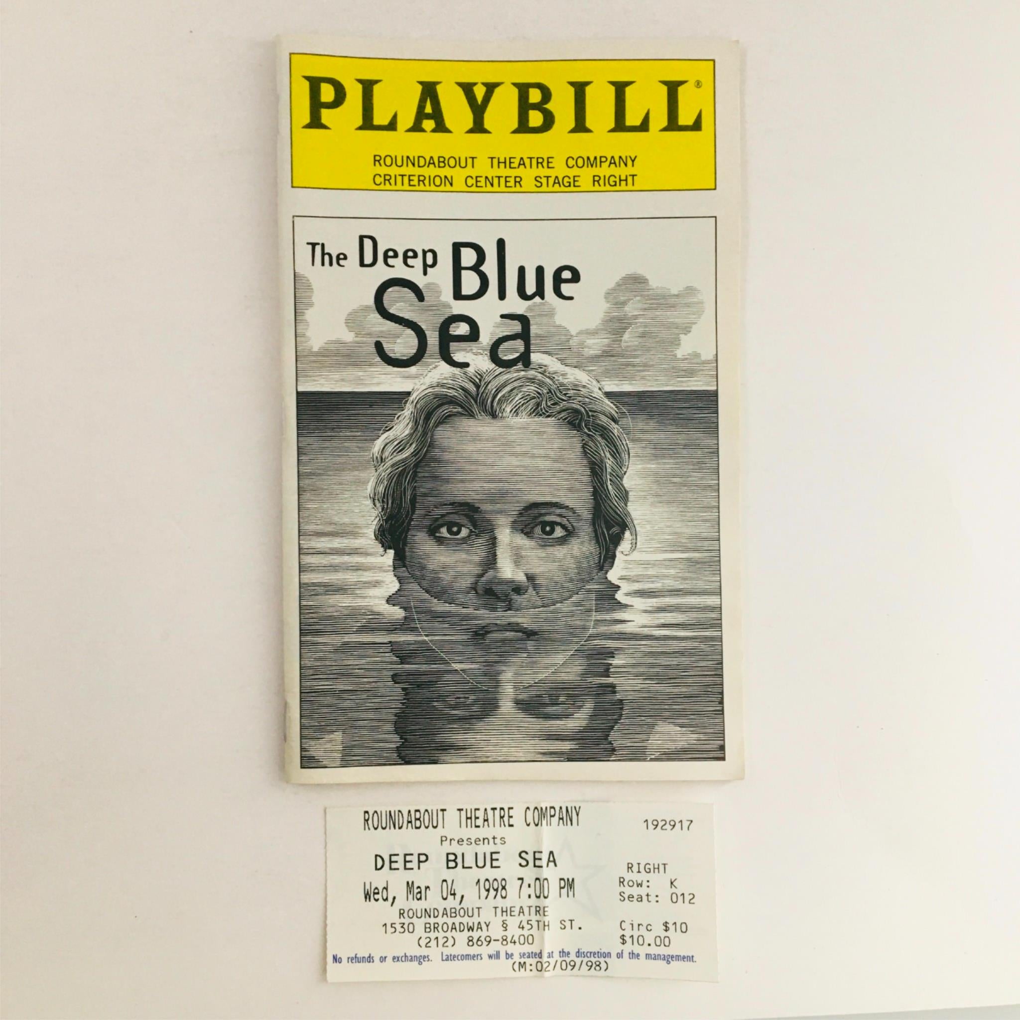 1998 Playbill The Deep Blue Sea by Mark Lamos at Criterion Center Stage Right