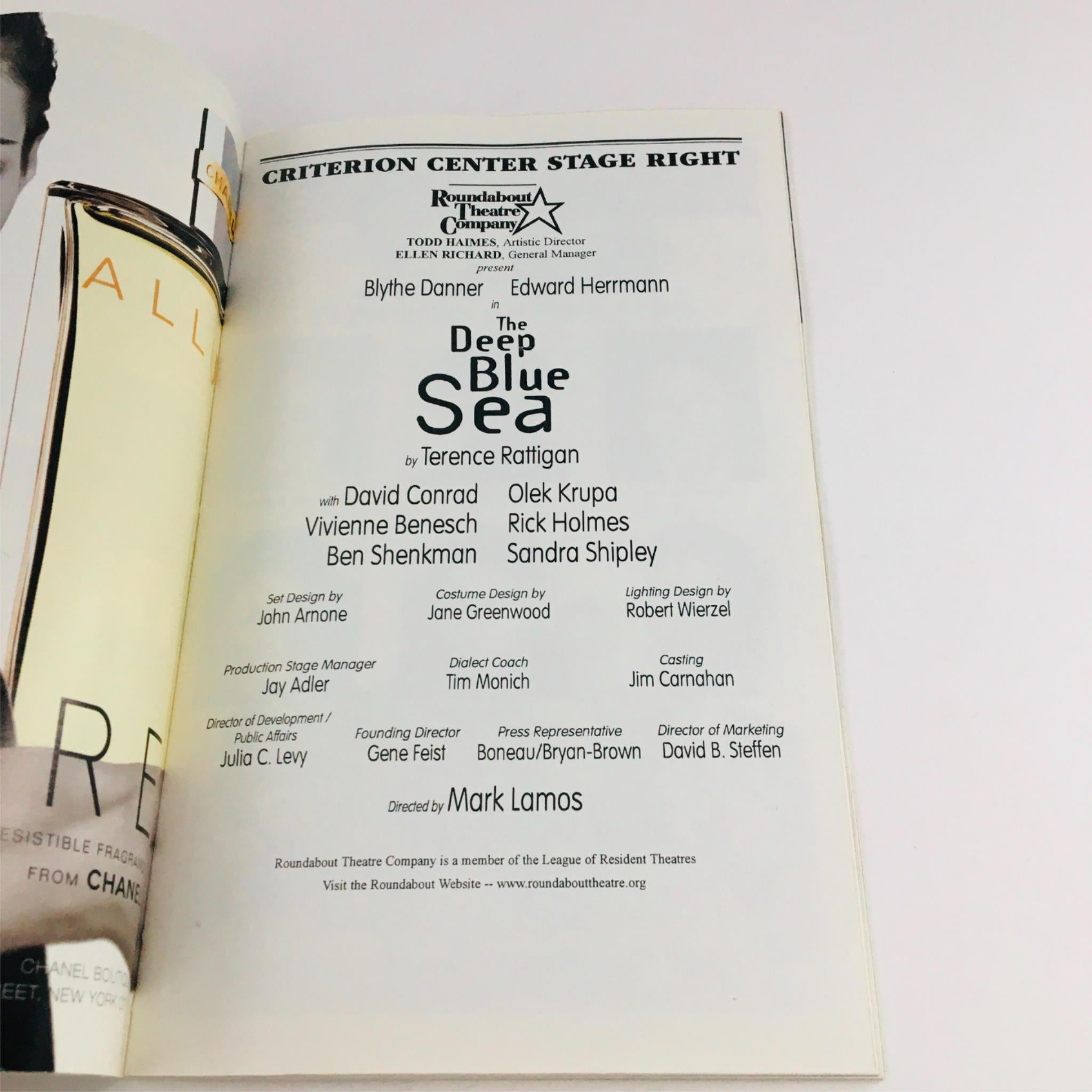 1998 Playbill The Deep Blue Sea by Mark Lamos at Criterion Center Stage Right