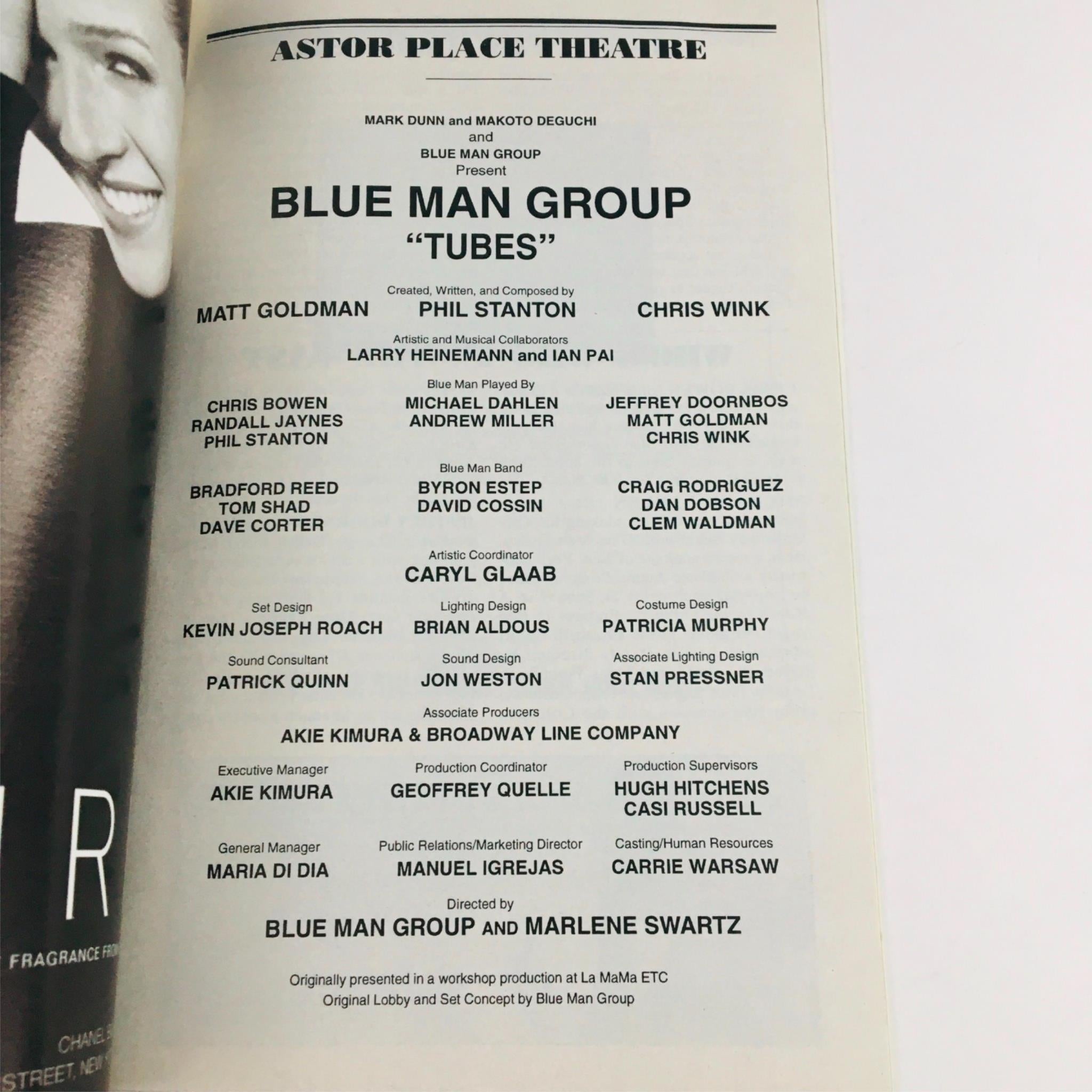 1996 Playbill Tubes by Blue Man Group, Marlene Swartz at Astor Place Theatre