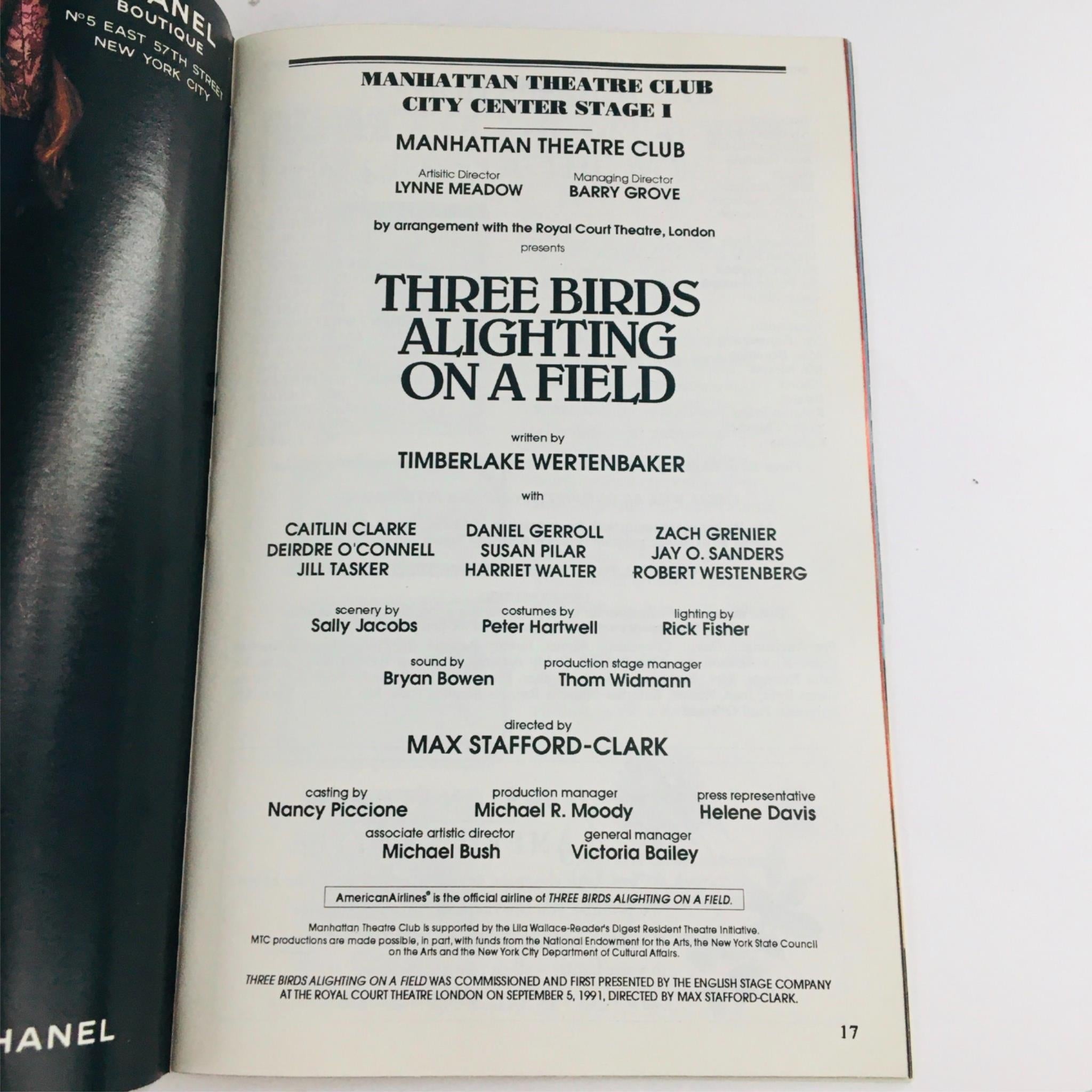 1994 Playbill Three Birds Alighting On A Field by Max Stafford-Clark