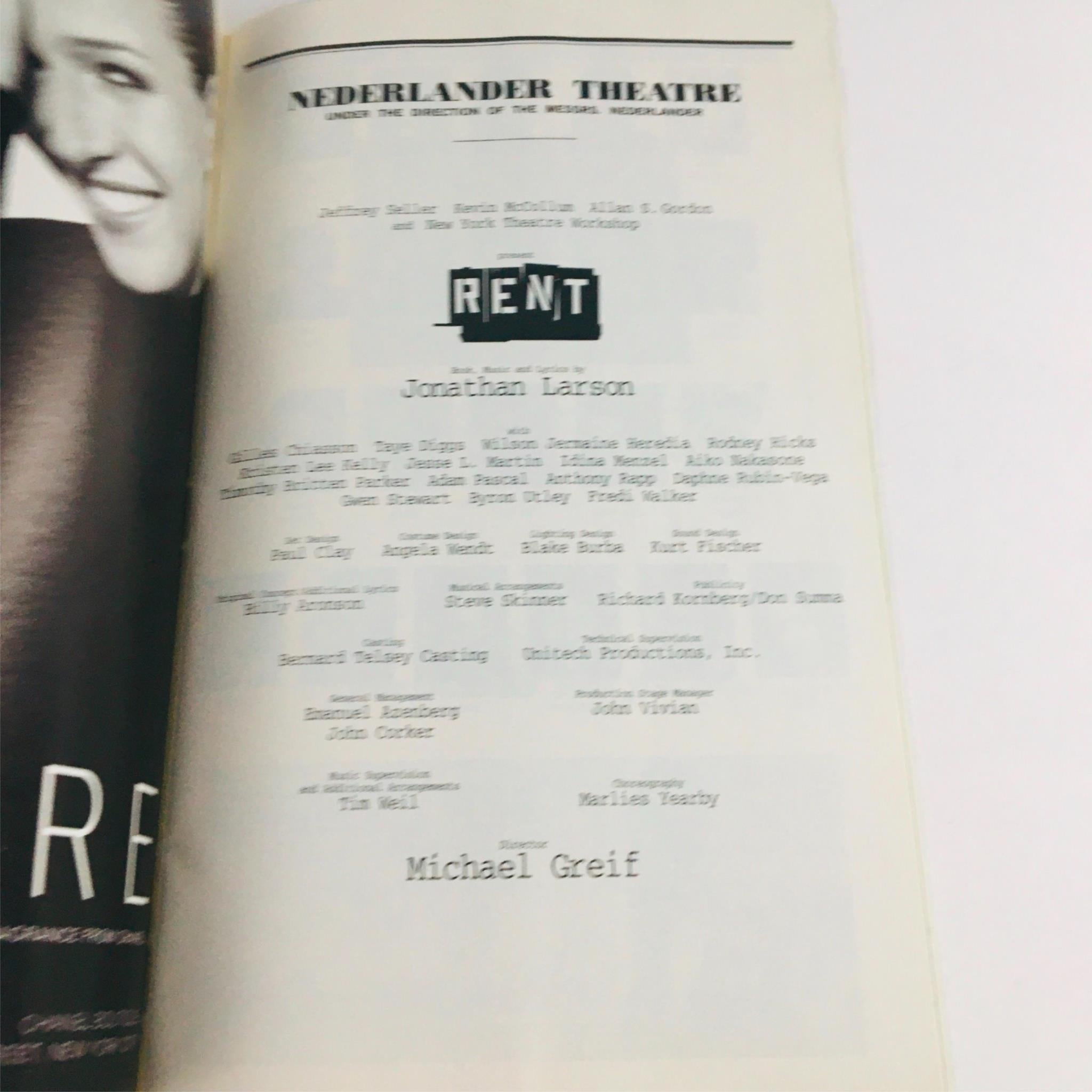 1996 Playbill Rent by Idina Menzel, Jonathan Larson at Nederlander Theatre