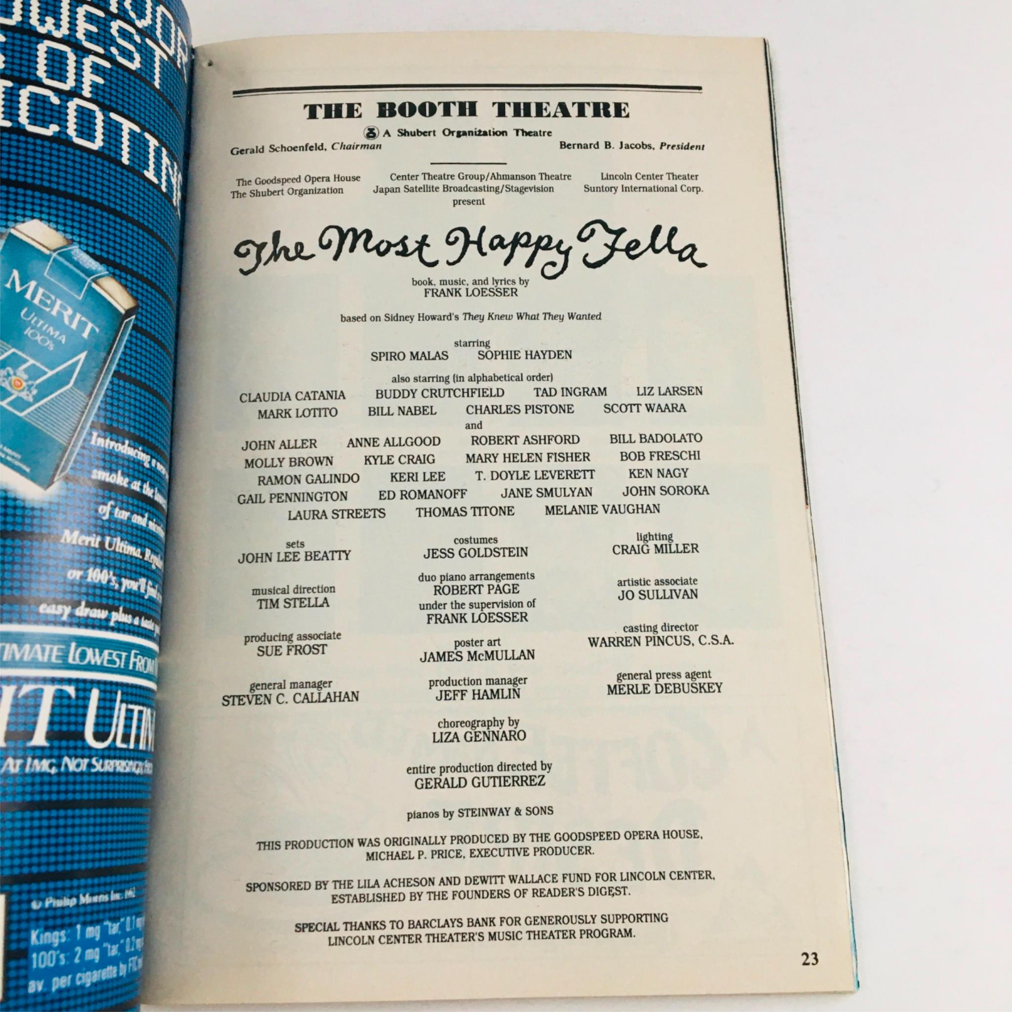 1992 Playbill The Most Happy Fella by Gerald Gutierrez at The Booth Theatre