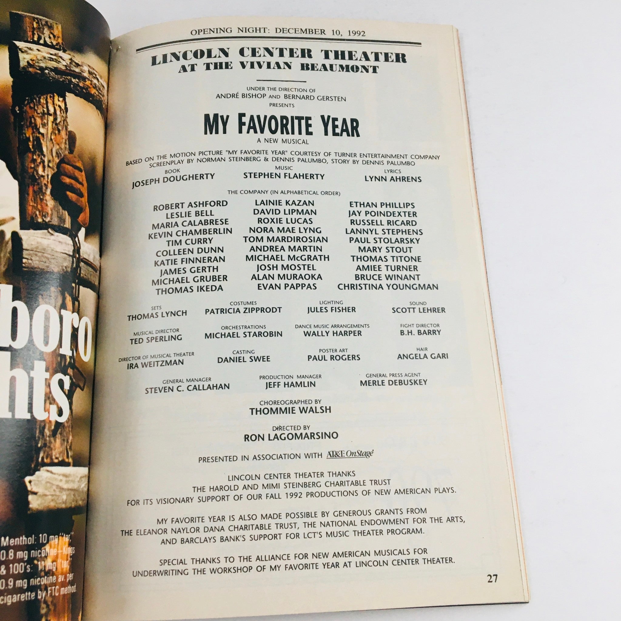 1992 Playbill My Favorite Year by Ron Lagomarsino at Lincoln Center Theatre