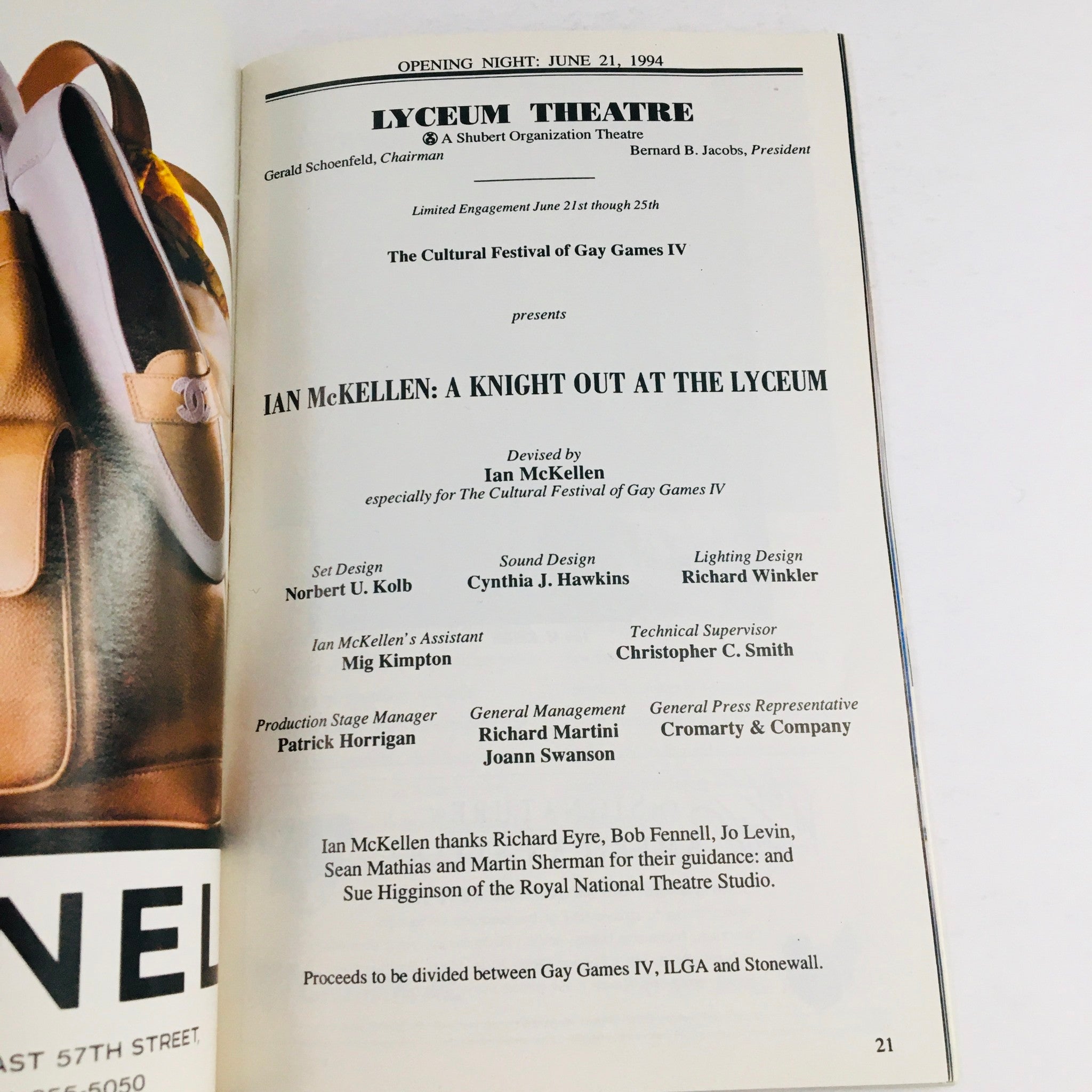 1994 Playbill A Knight Out by Ian McKellen at Lyceum Theatre