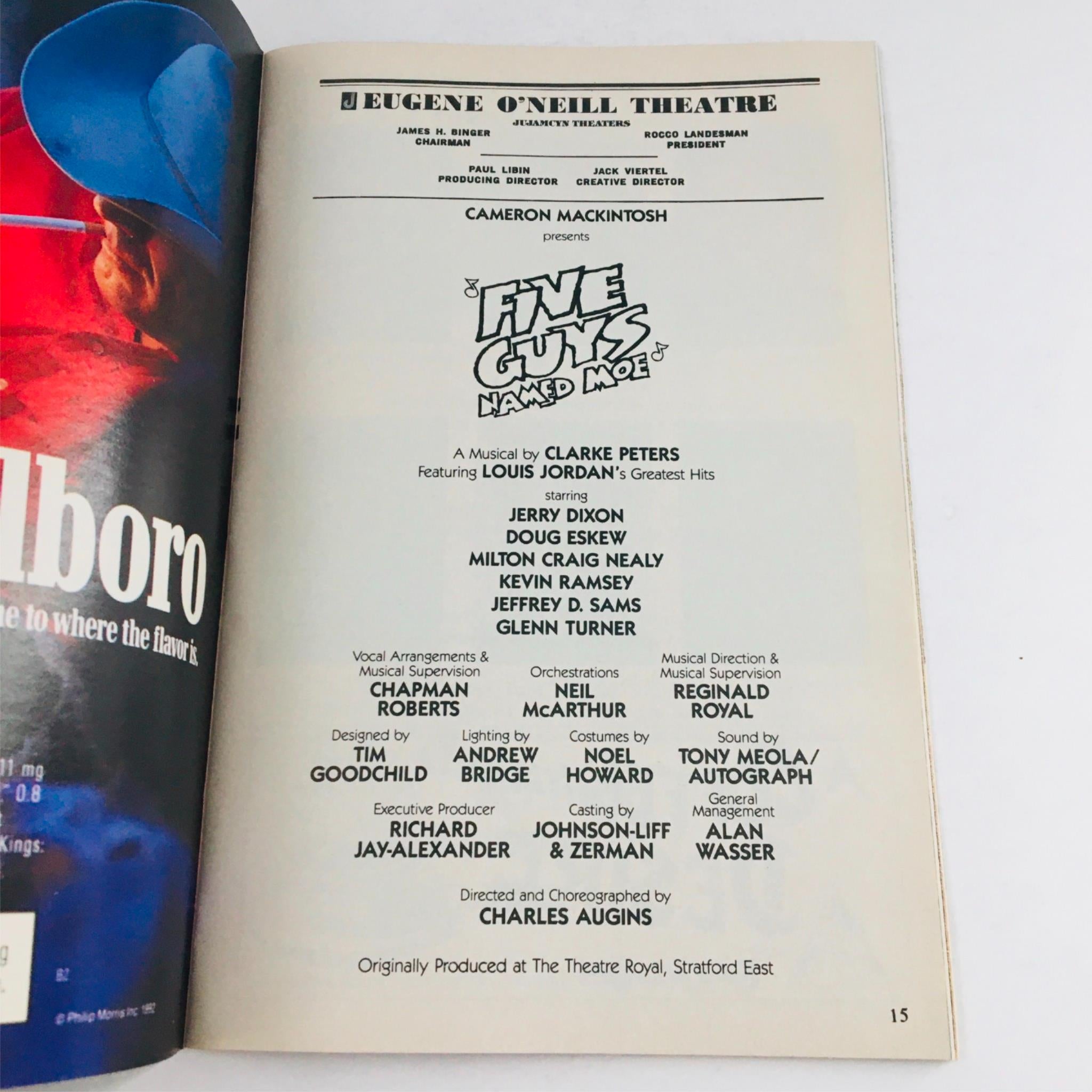 1992 Playbill Five Guys Named Moe by Charles Augins at Eugene O'Neill Theatre