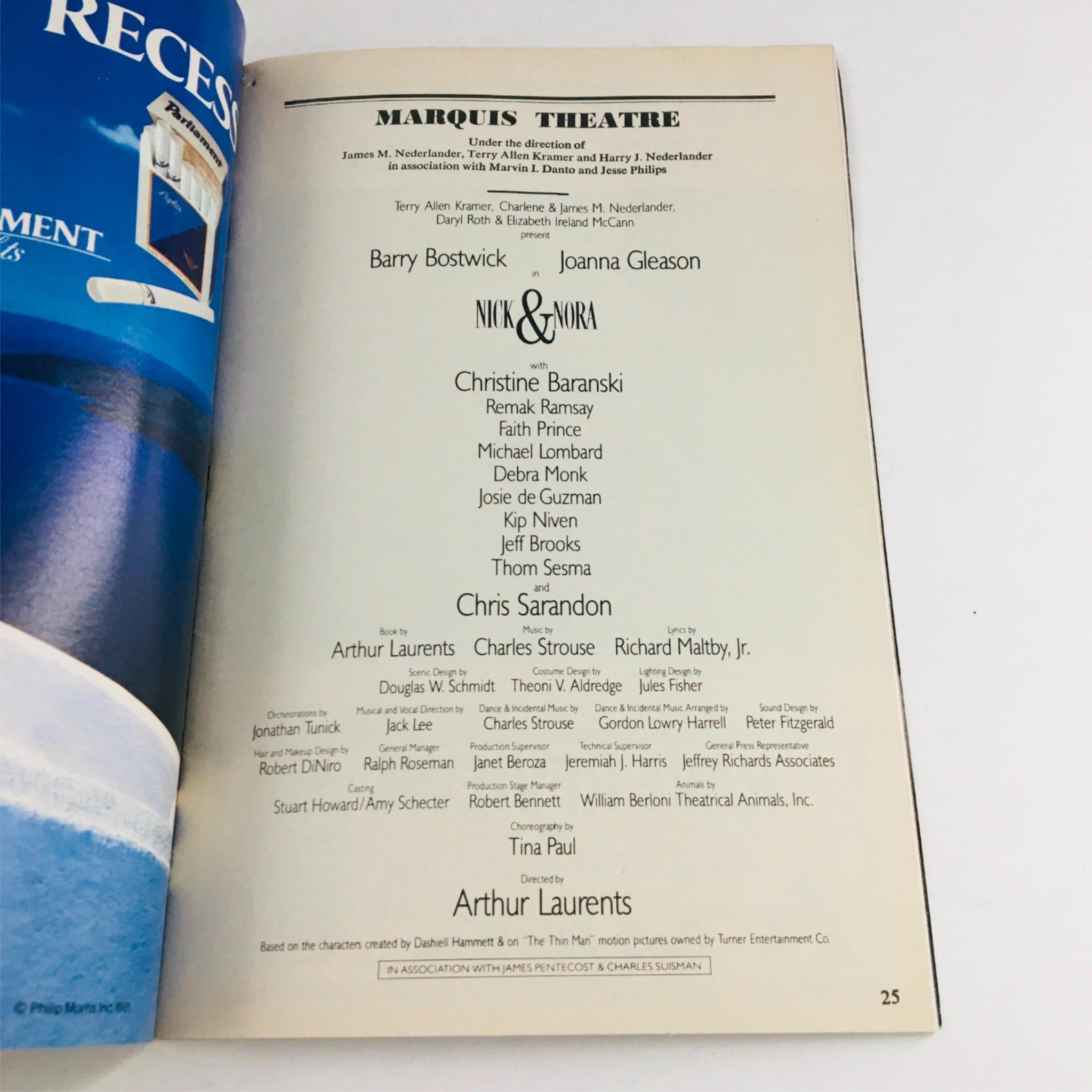 1991 Playbill Nick & Nora by Arthur Laurents at Marquis Theatre