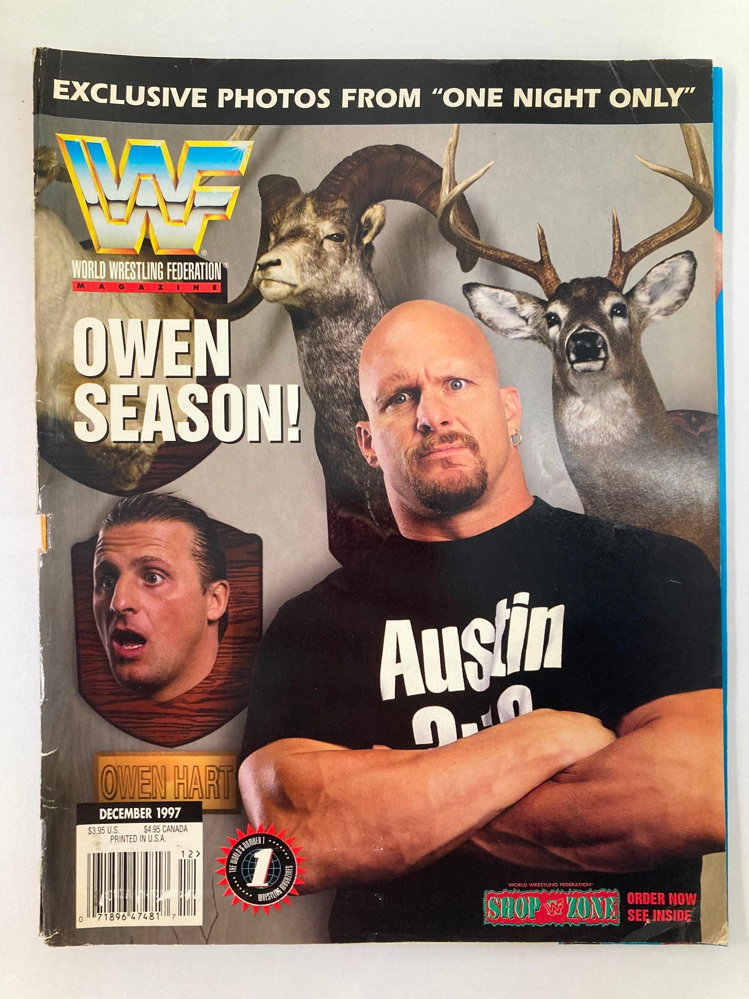 WWE Magazine December 1997 Steve Austin, Owen Heart and Shawn Michaels